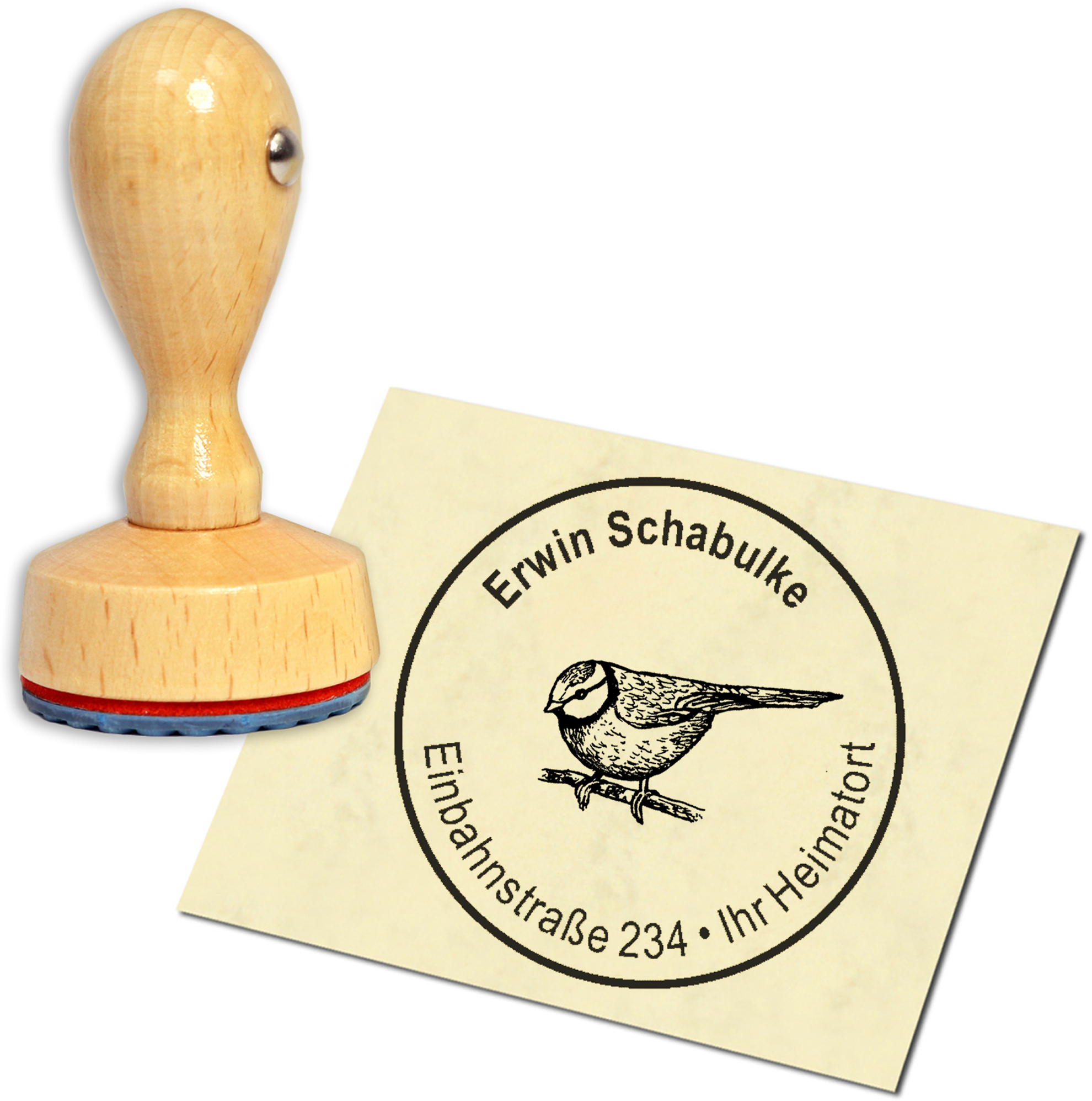 Stempel Adressstempel Holzstempel - Blaumeise - rund 40mm