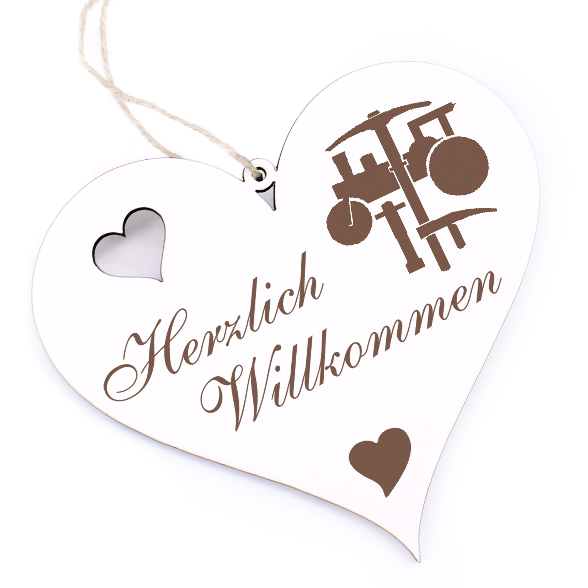 Herzlich Willkommen Schild - Straßenbau - Deko Herz Holz