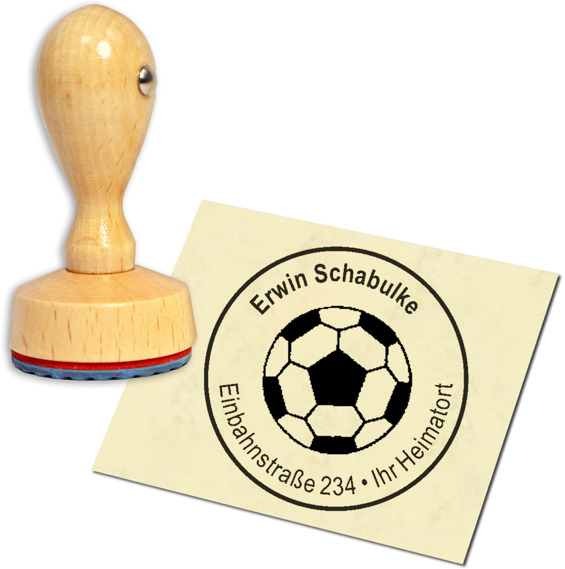 Stempel Adressstempel Holzstempel - Fußball - rund 40mm