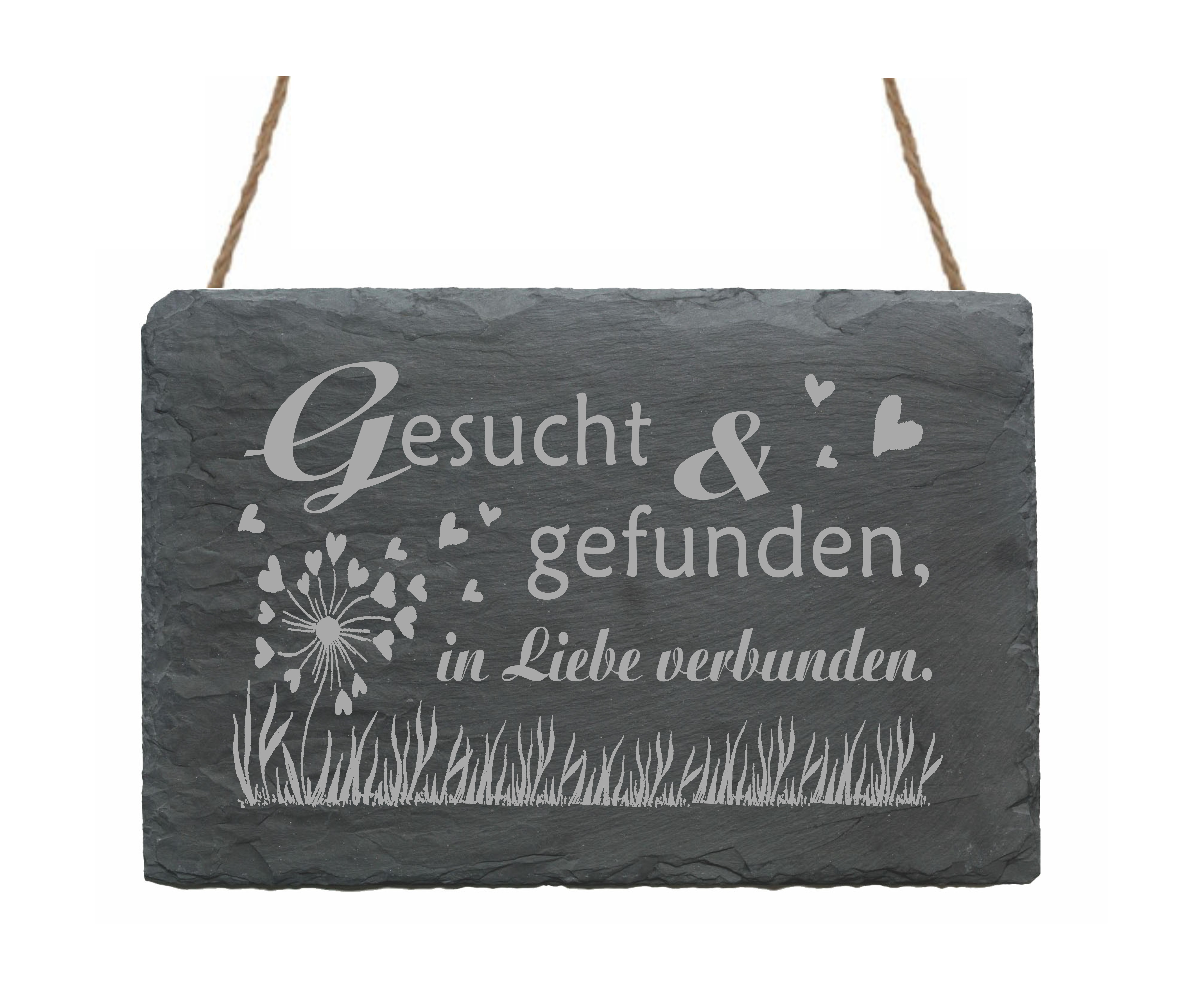 Schiefertafel « GESUCHT & GEFUNDEN... » mit herzlichem Motiv