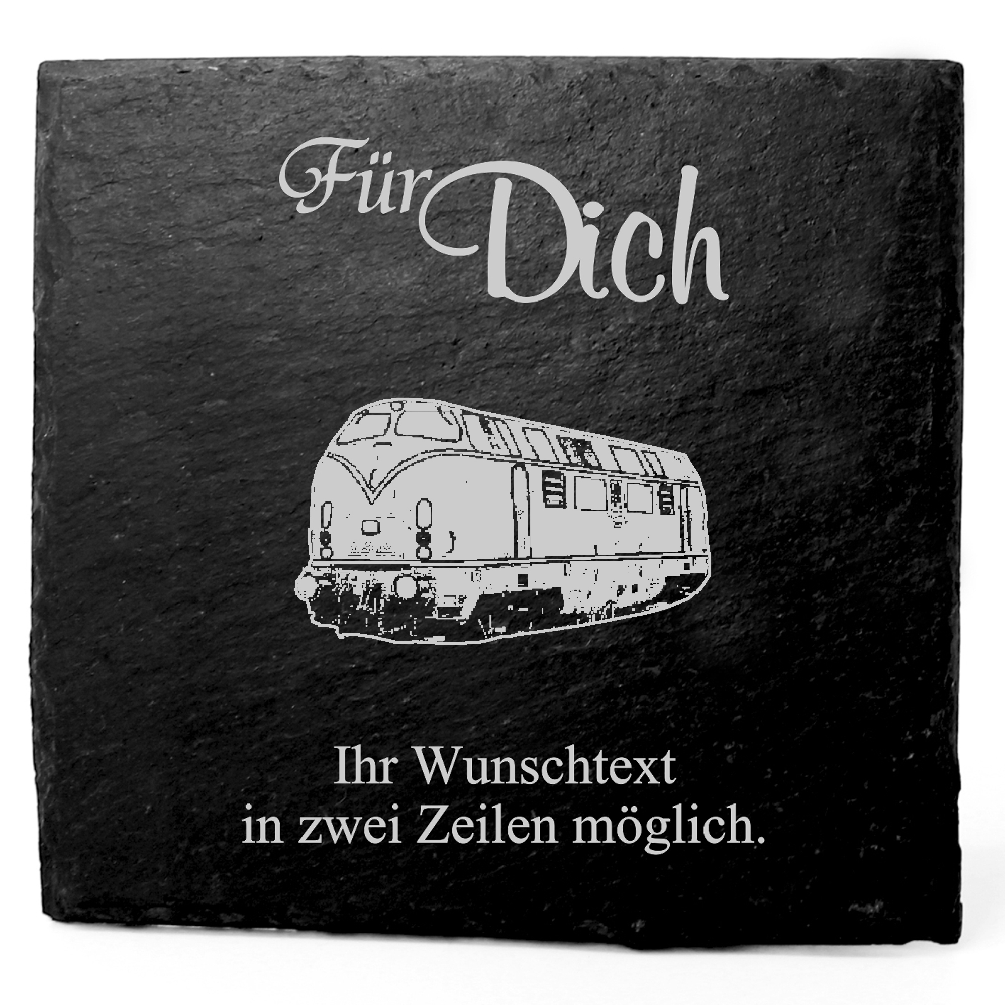 Deko Schiefer Untersetzer personalisiert alte Eisenbahn - Für Dich - 11x11cm
