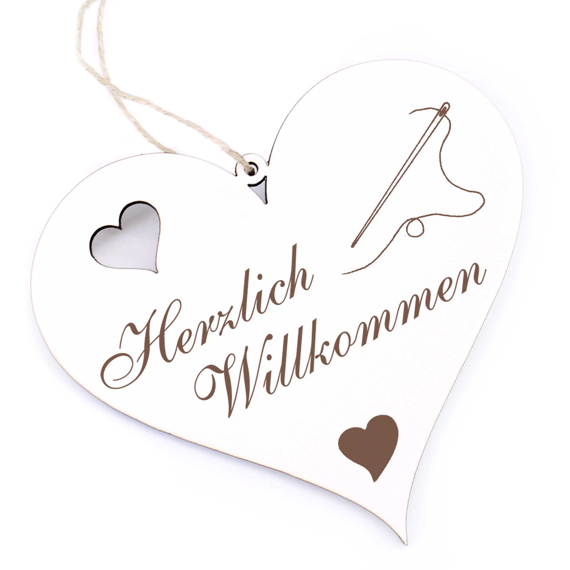 Herzlich Willkommen Schild - Nadel und Faden - Deko Herz Holz