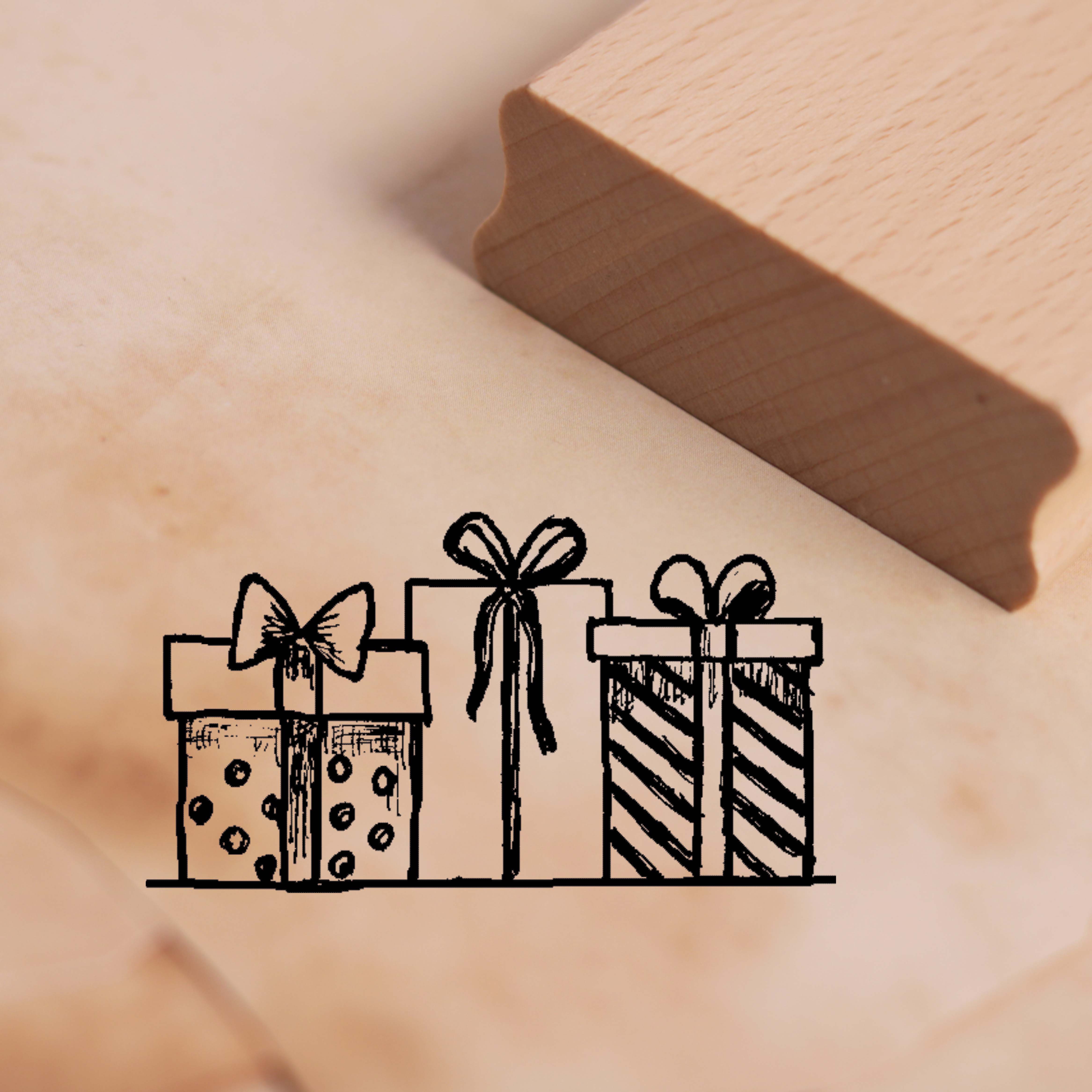 Motivstempel Drei Geschenke Stempel ca. 48mm x 27mm
