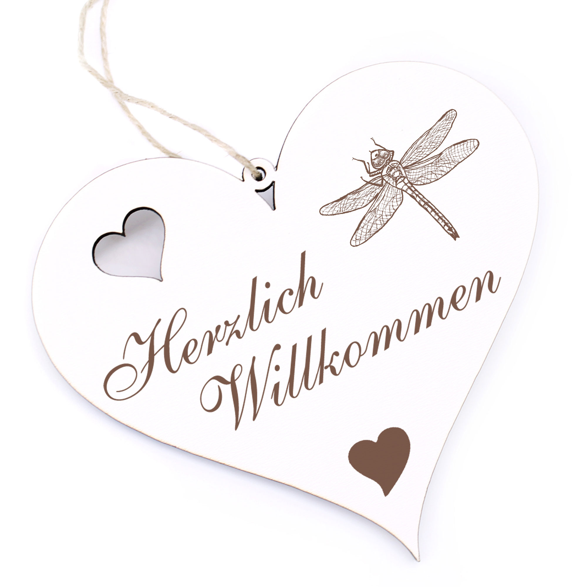 Herzlich Willkommen Schild - Königslibelle - Deko Herz Holz