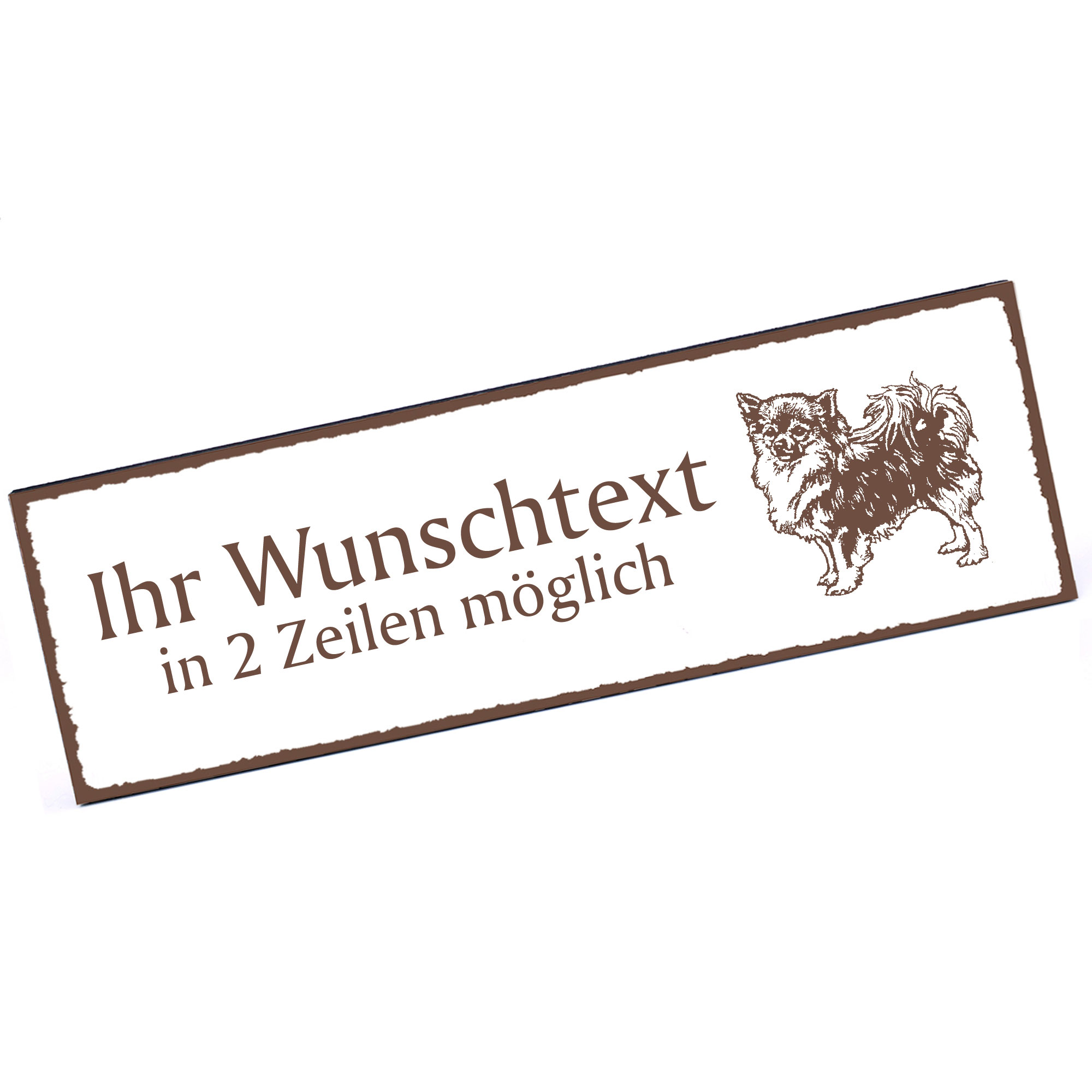 Türschild Langhaar Chihuahua  Namensschild personalisiert mit Gravur - 150mm x 50mm - selbstklebend