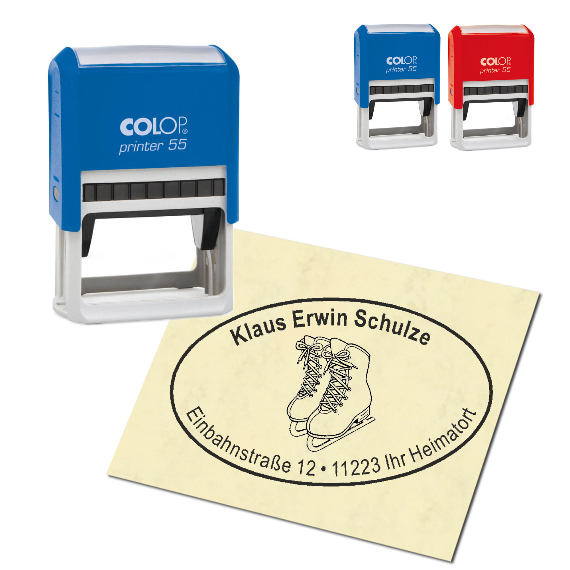 Adressstempel personalisiert Stempel - Schlittschuhe - oval 59 x 39 mm