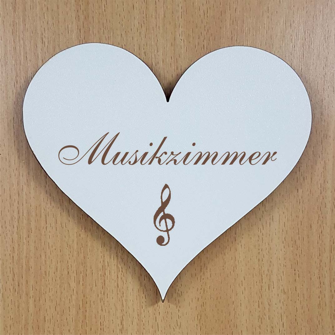 Shabby Herz « MUSIKZIMMER » selbstklebendes Türschild mit Motiv Violinschlüssel