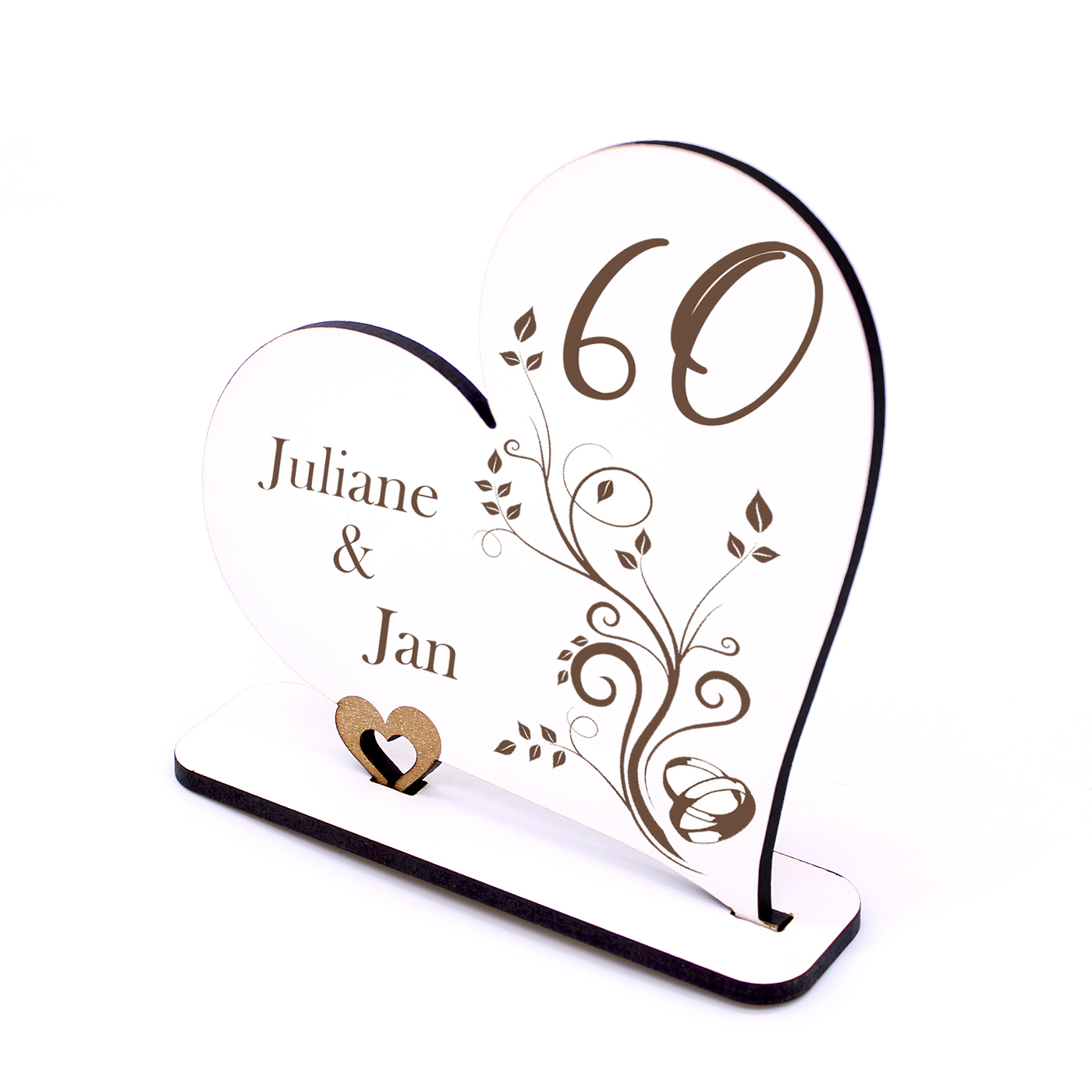 Diamantene Hochzeit Deko Herz Hochzeitstag 60 Jahre Jubiläum personalisiert Holz Aufsteller 15 x 15
