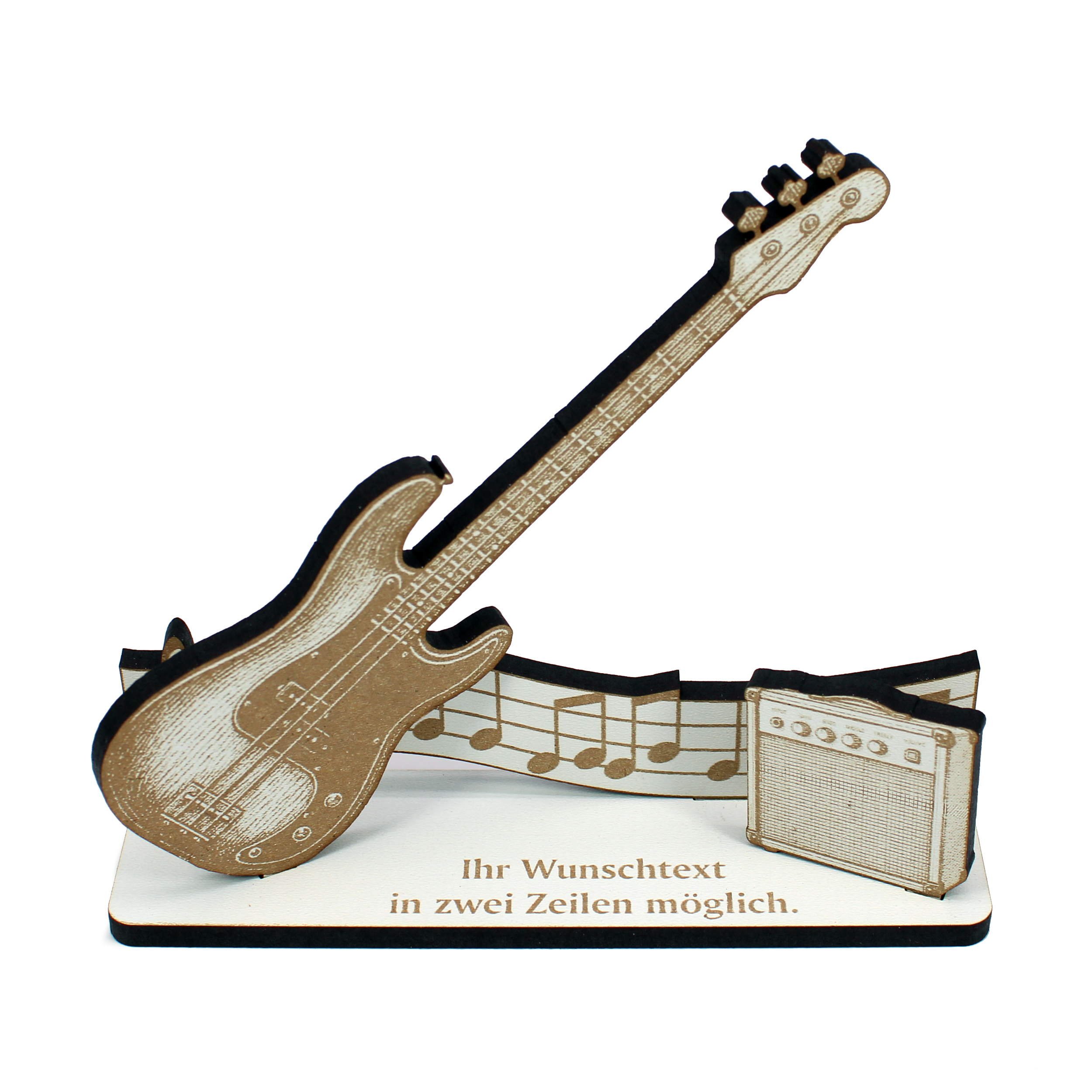 Dekoaufsteller Bassgitarre – Geschenk für Musiker mit Wunschtext - Bassist & Bassistin  –  Geldgeschenk