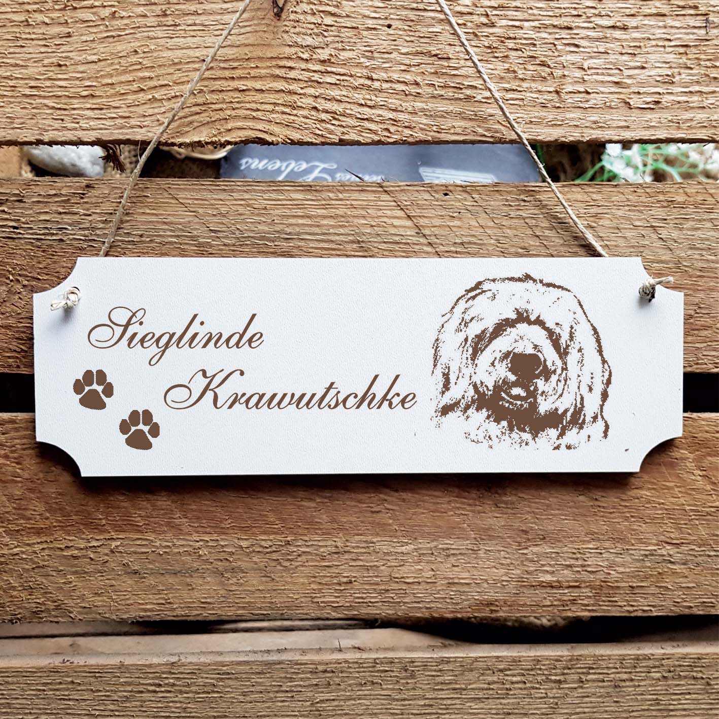 Schild « Bearded Collie » Namensschild Türschild zum Anhängen - 20 x 6,7 cm