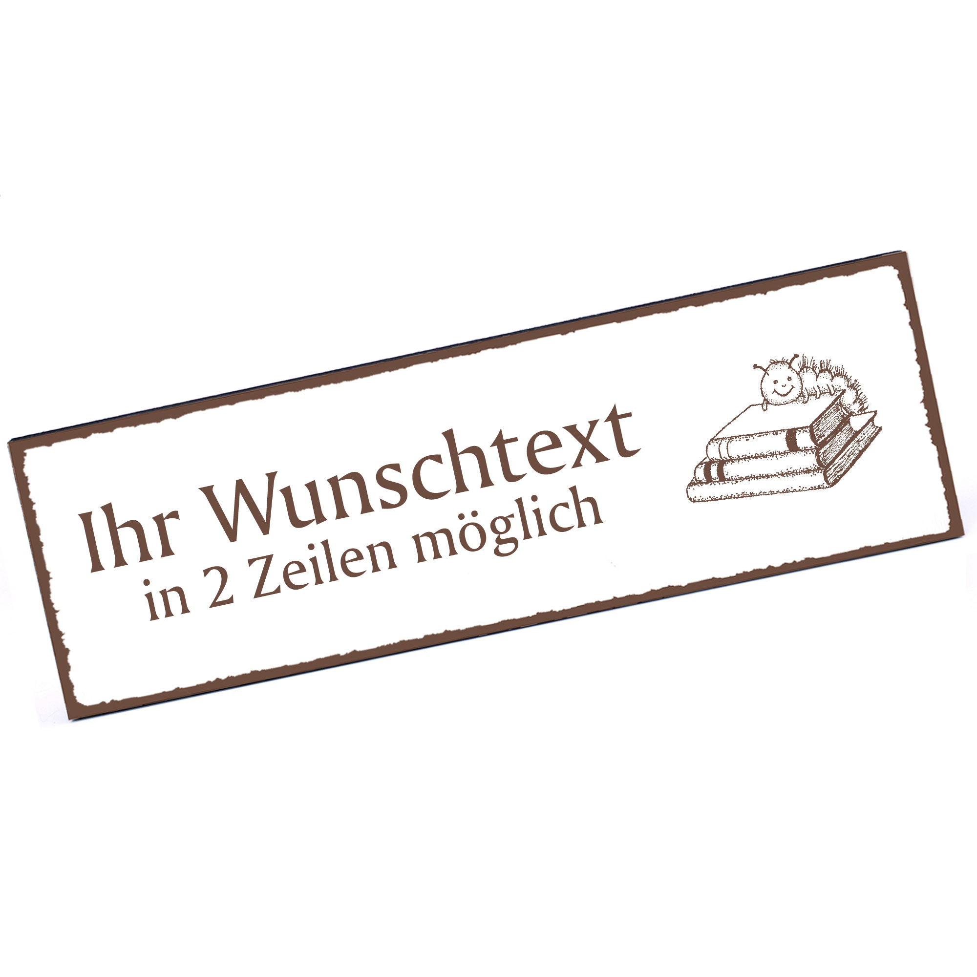 Türschild Bücherraupe  Namensschild personalisiert mit Gravur - 150mm x 50mm - selbstklebend