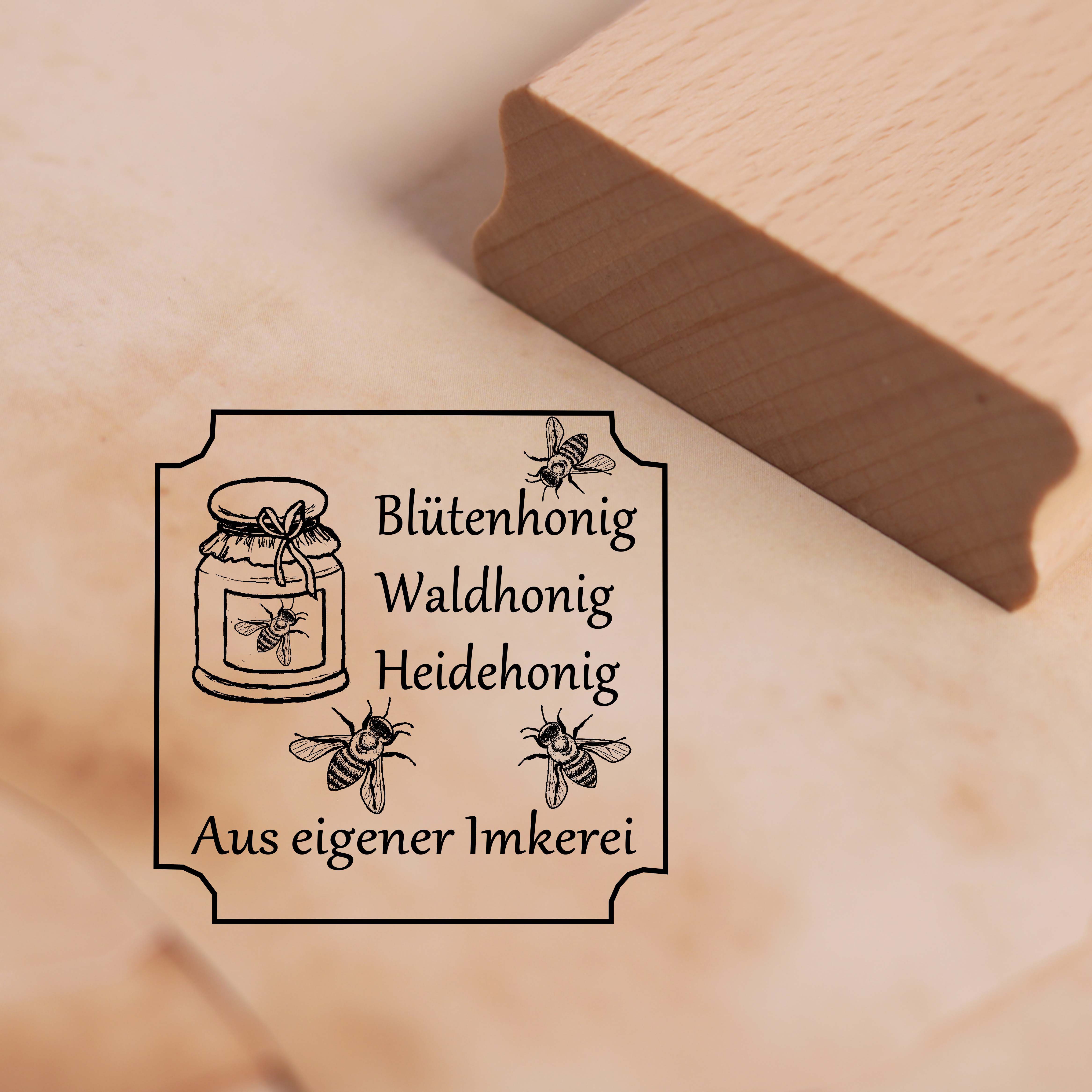 Motivstempel Blütenhonig Waldhonig Heidehonig Stempel Aus eigener Imkerei 48 x 48 mm