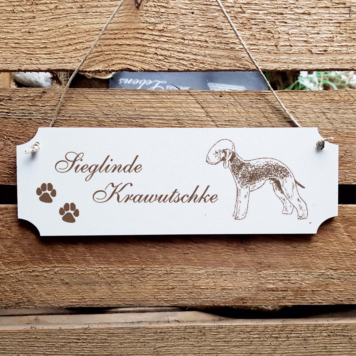 Schild « Bedlington Terrier » Namensschild Türschild zum Anhängen - 20 x 6,7 cm
