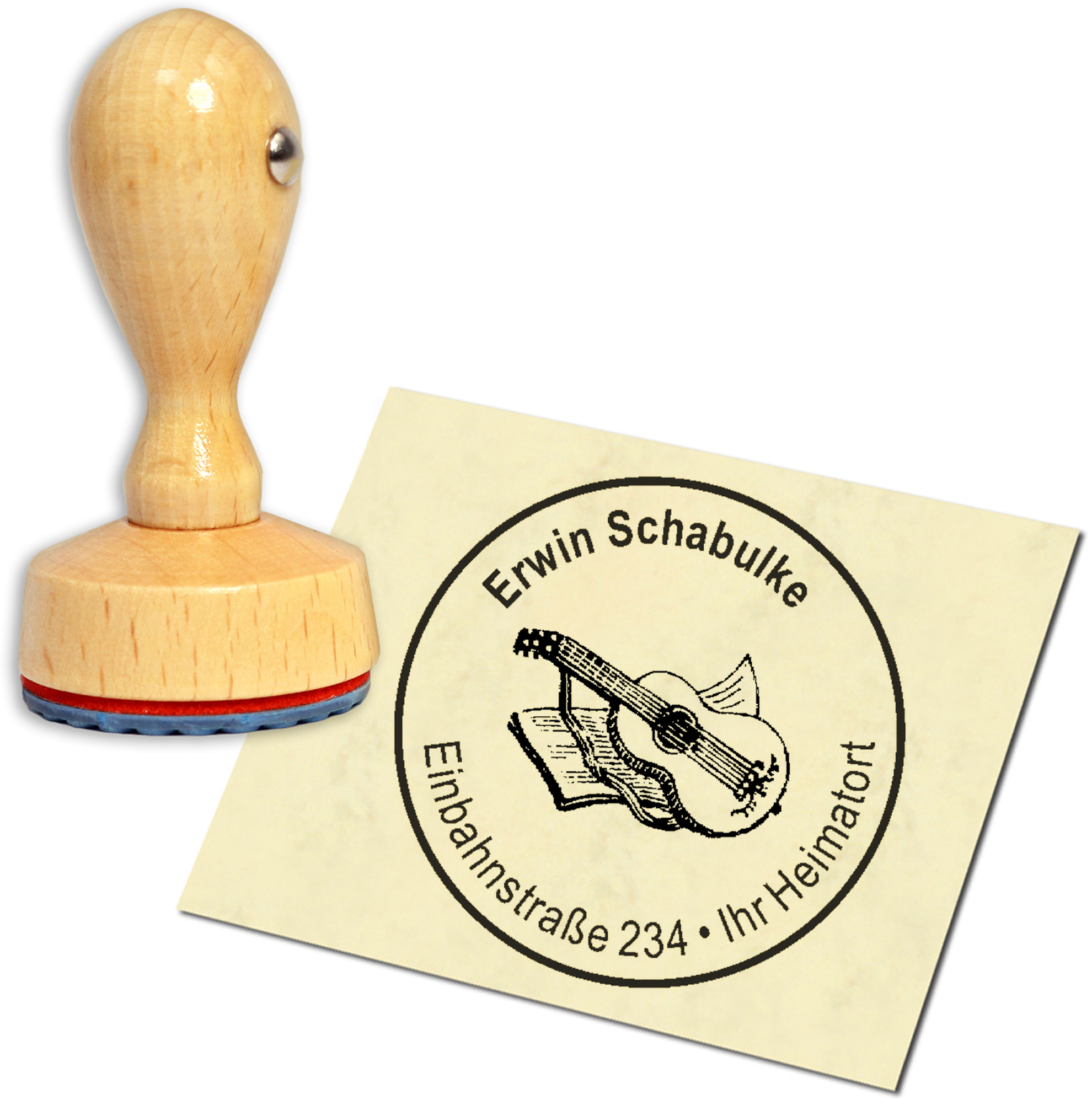 Stempel Adressstempel Holzstempel - Gitarre mit Notenbuch - rund 40mm
