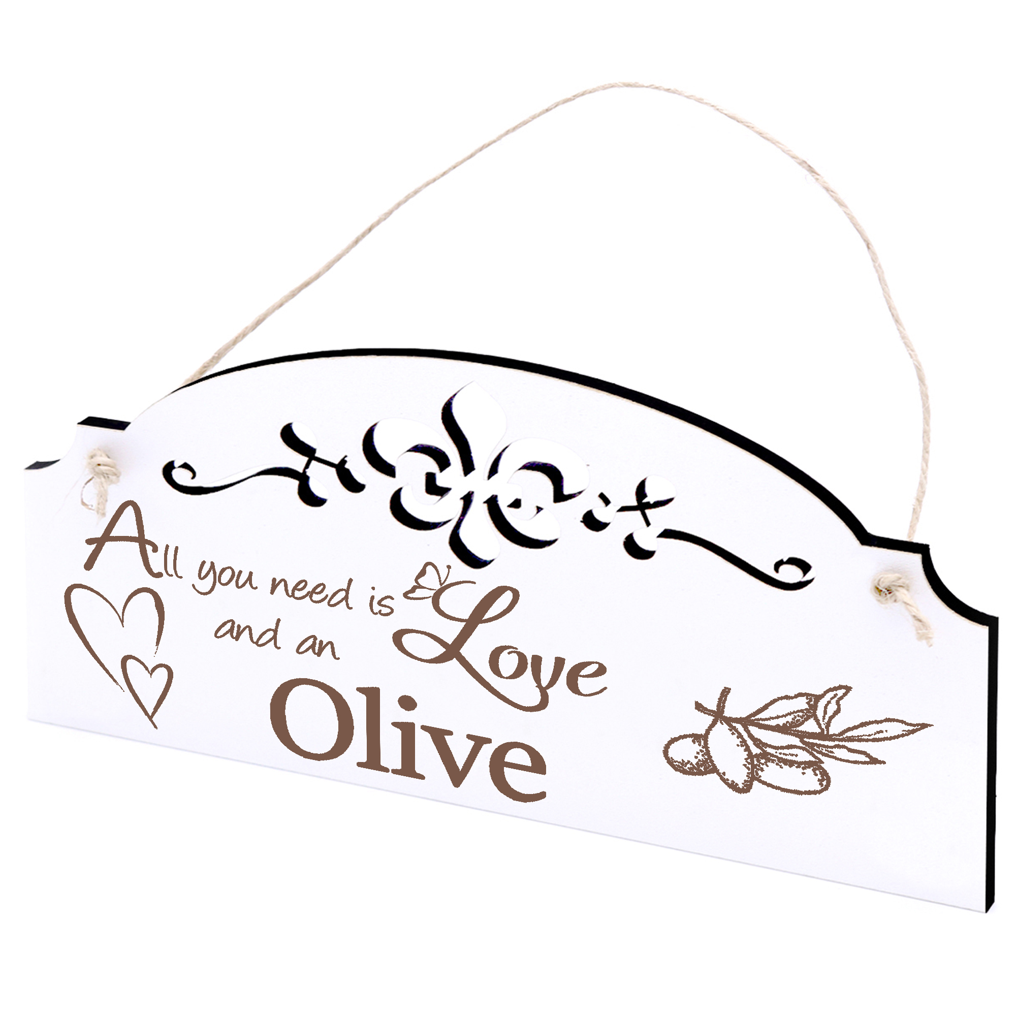 Schild Olive Deko 20x10cm - All you need is Love and an Olive - Holz