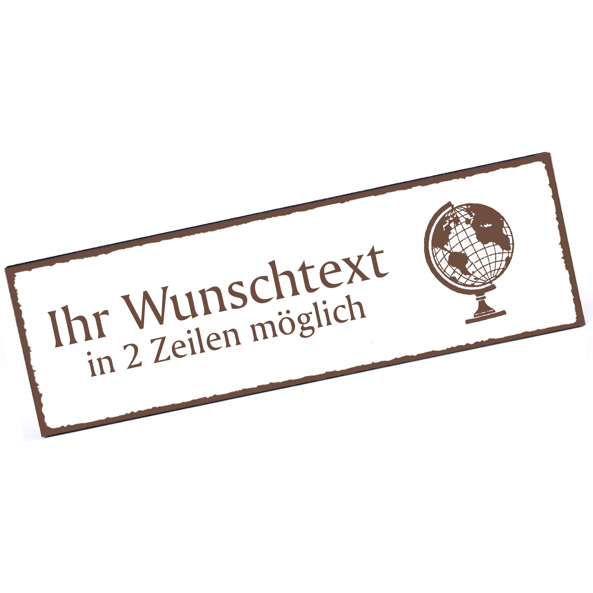 Türschild Globus  Namensschild personalisiert mit Gravur - 150mm x 50mm - selbstklebend