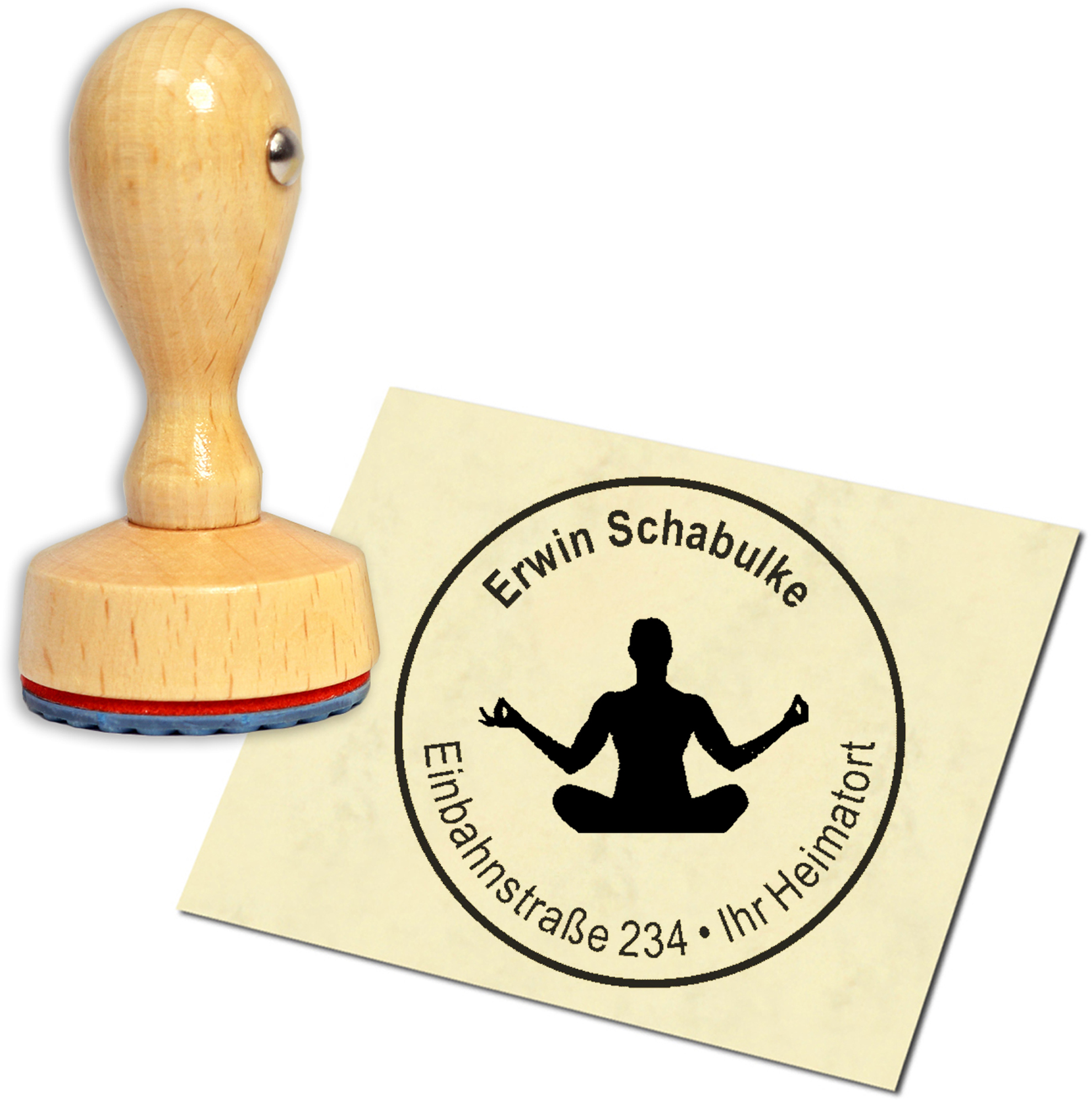 Stempel Adressstempel Holzstempel - Yoga Lotossitz - rund 40mm