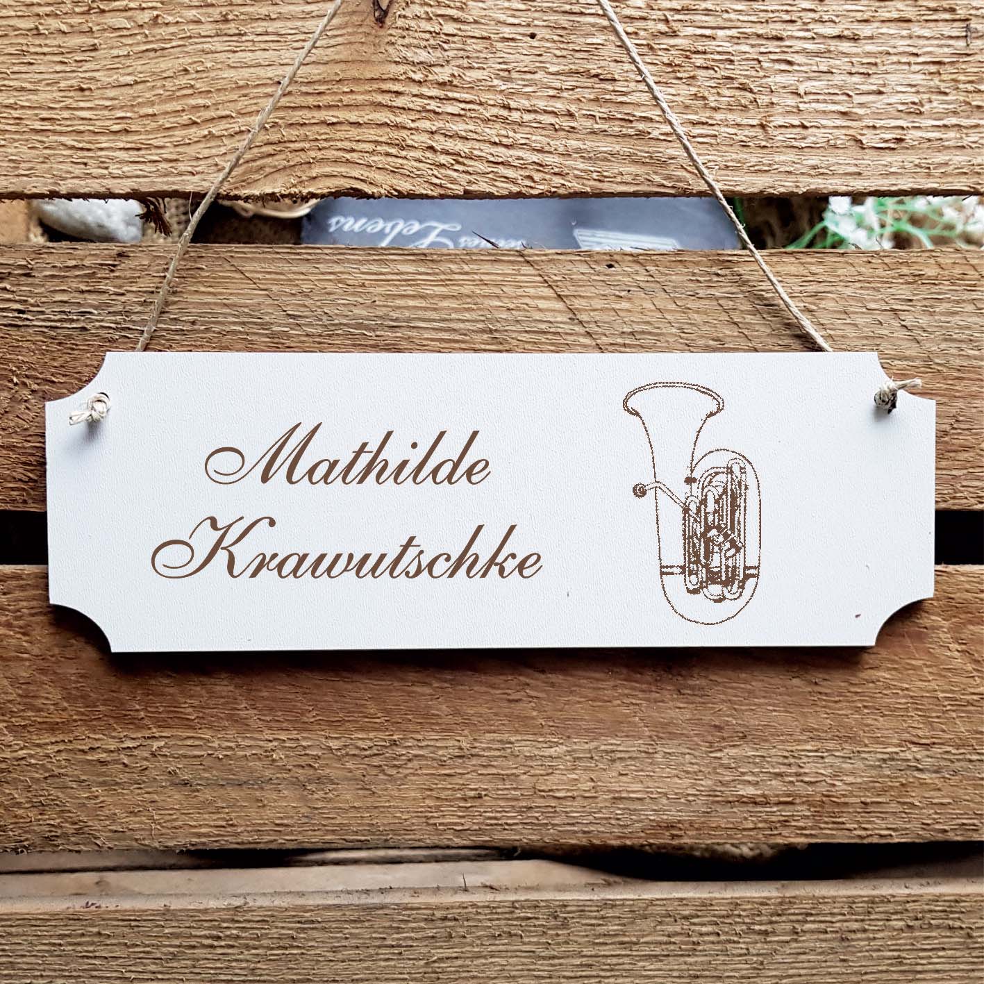 Schild « Tuba » Namensschild Türschild zum Anhängen - 20 x 6,7 cm