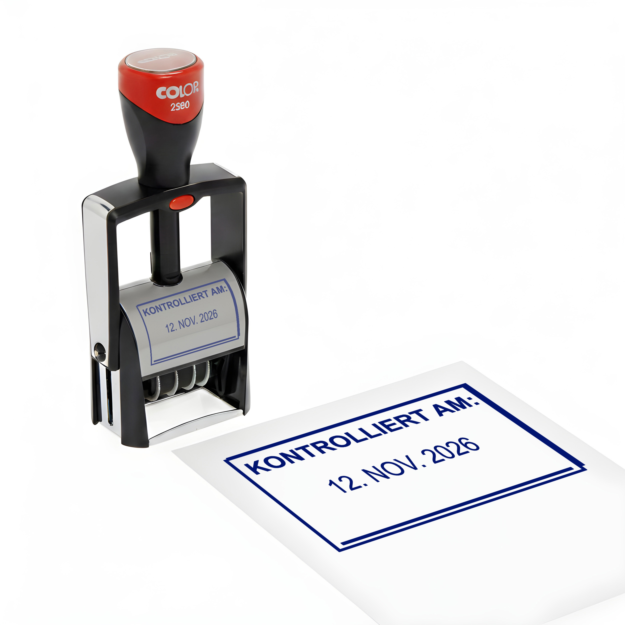 Datumsstempel Stempel KONTROLLIERT AM – Colop 2360 selbstfärbender Kontierungsstempel mit Datum 44x29 mm