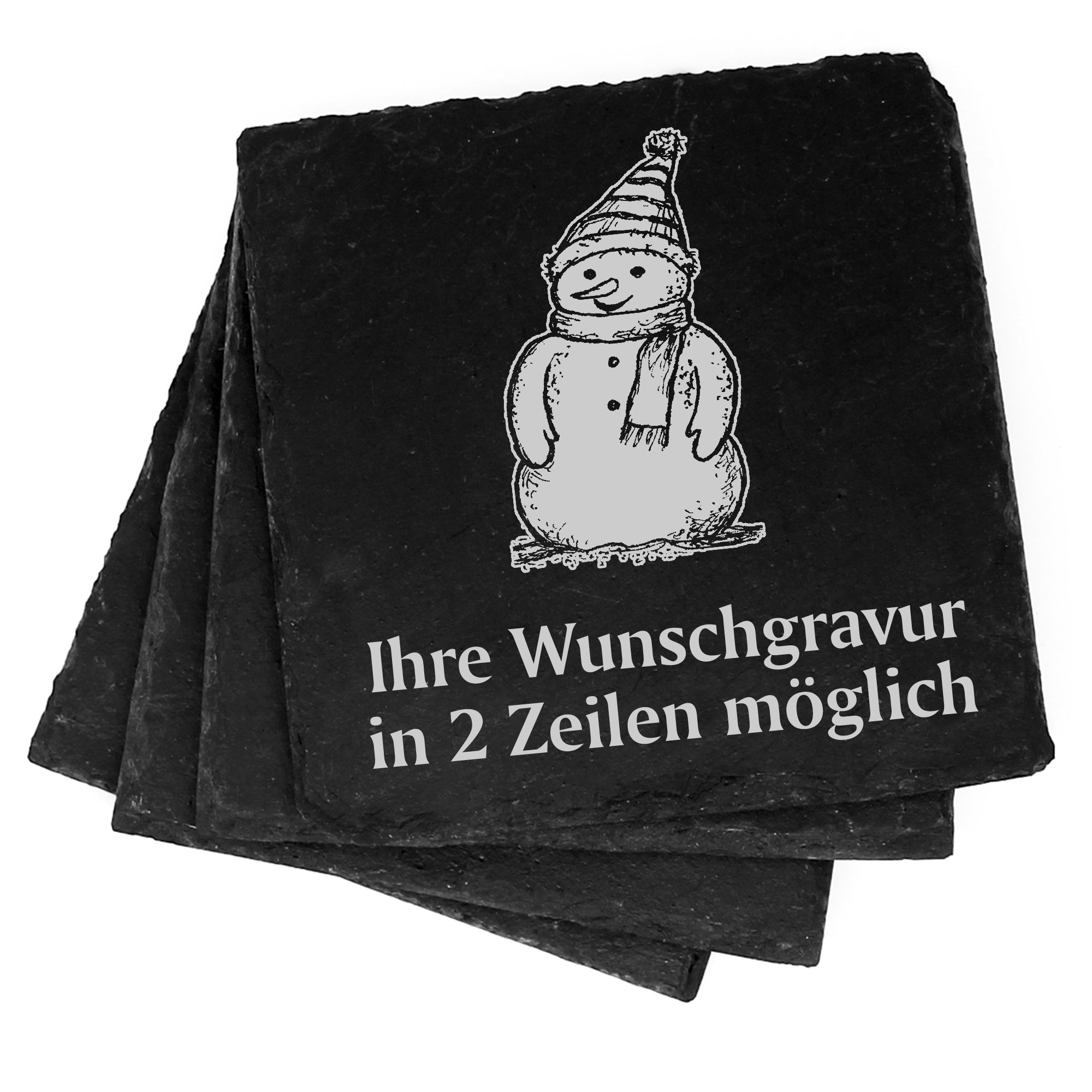 4x Schneemann Deko Schiefer Untersetzer Wunschgravur Set - 11 x 11 cm