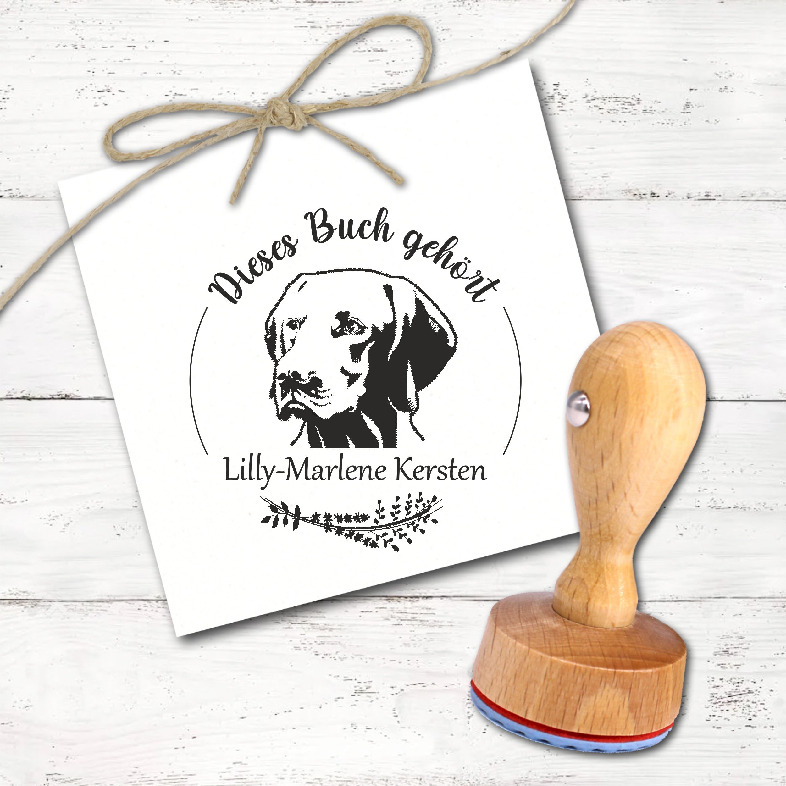 Ex Libris Stempel personalisiert mit Namen Motiv Magyar Vizsla - Bücherstempel individuell - für Kinder, Schule & Lehrer - Ø 38 mm