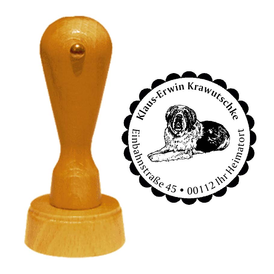 Adressstempel Bernhardiner -  Holzstempel personalisiert mit Adresse - Ø 40 mm