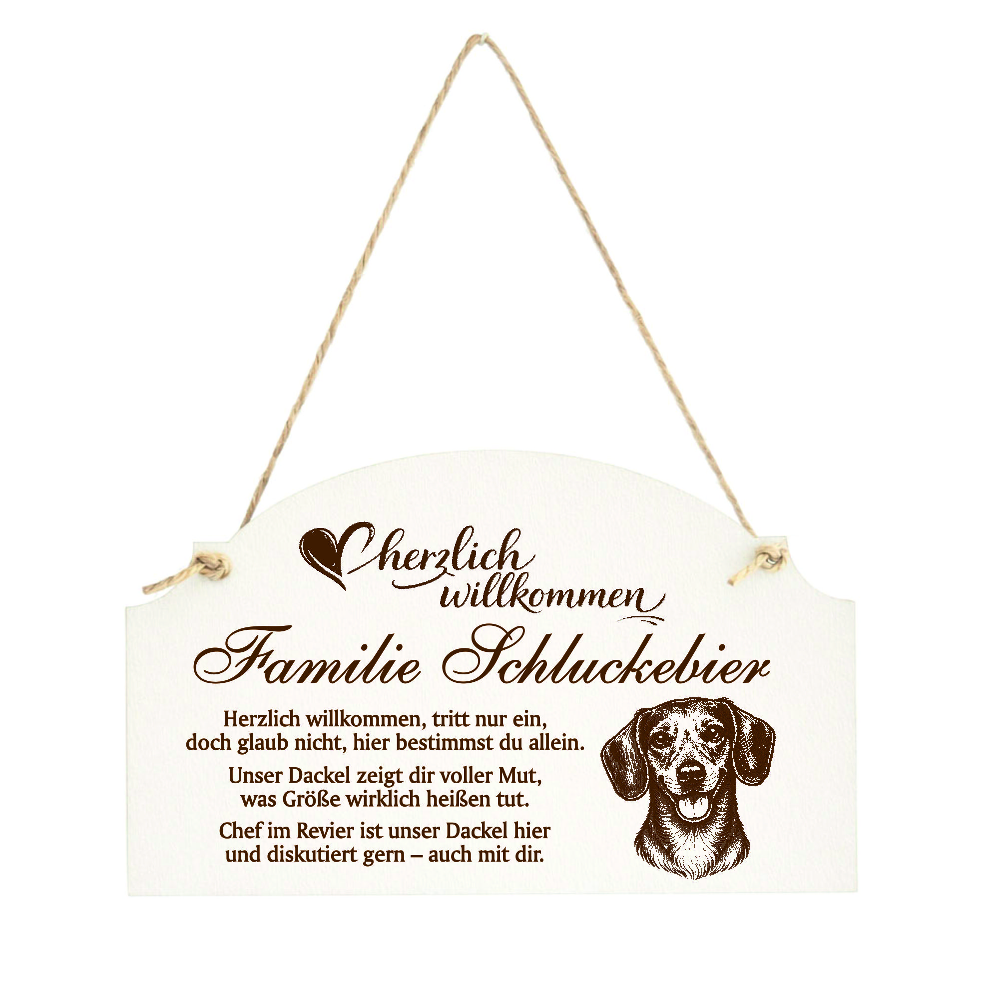 Willkommensschild Dackel personalisiert - Haustürschild mit Hundespruch - 14 x 8,5 cm