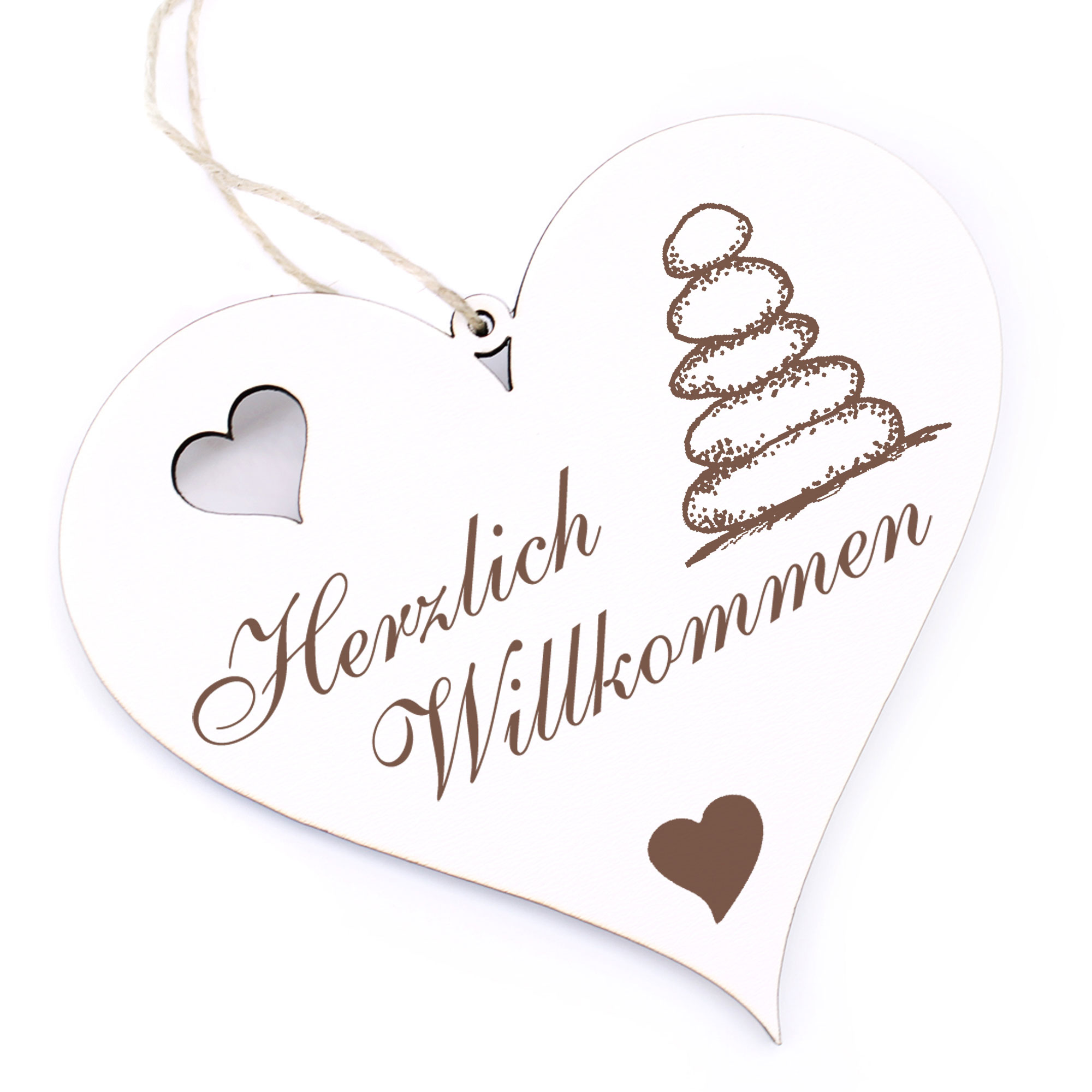 Herzlich Willkommen Schild - Steinmännchen - Deko Herz Holz