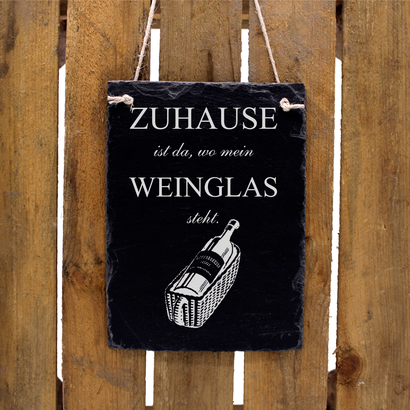 Schiefertafel Zuhause ist da, wo mein WEINGLAS steht - Schild hochkant 16x22 cm