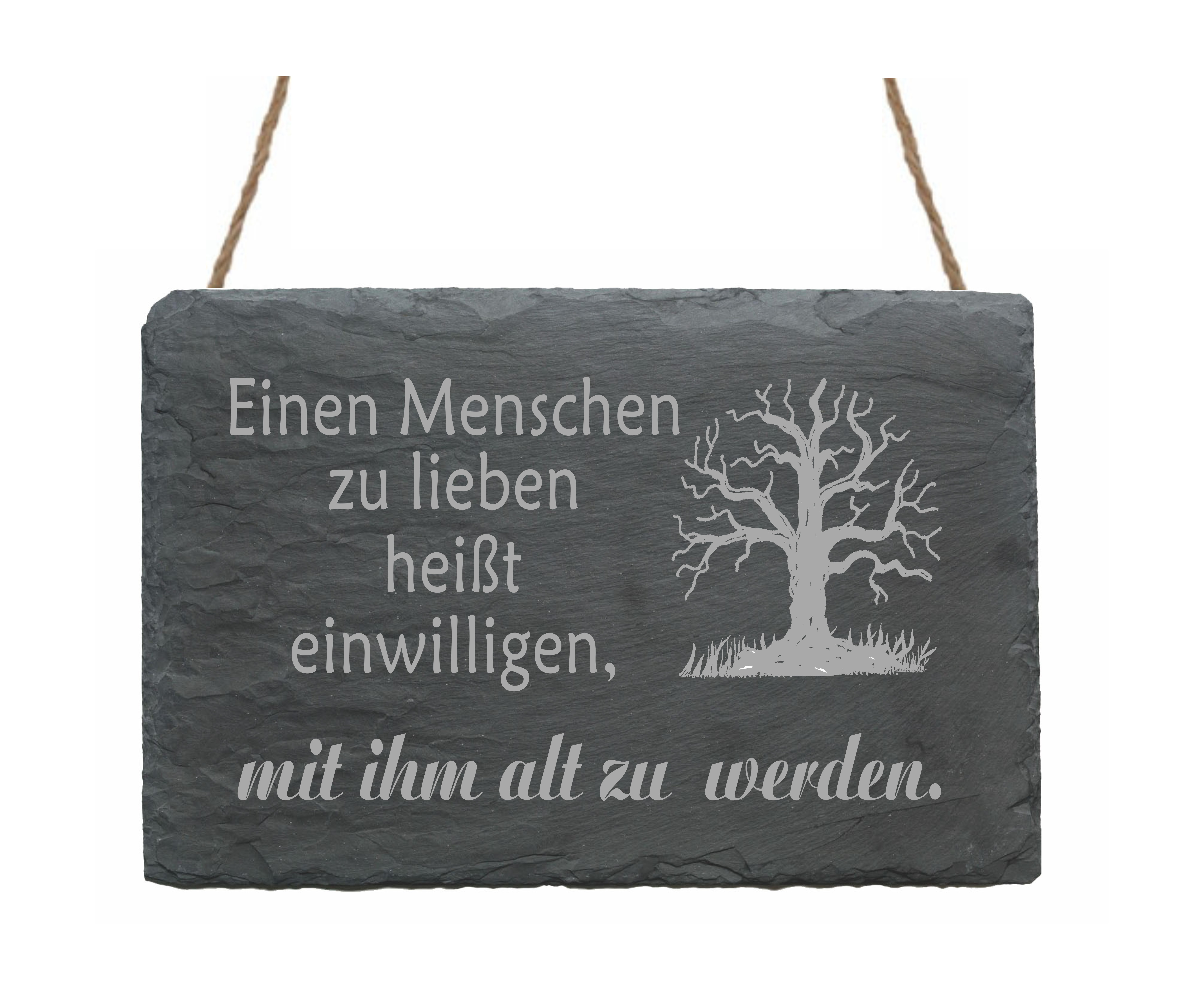 Schiefertafel « Einen Menschen zu lieben heißt... » Motiv Baum
