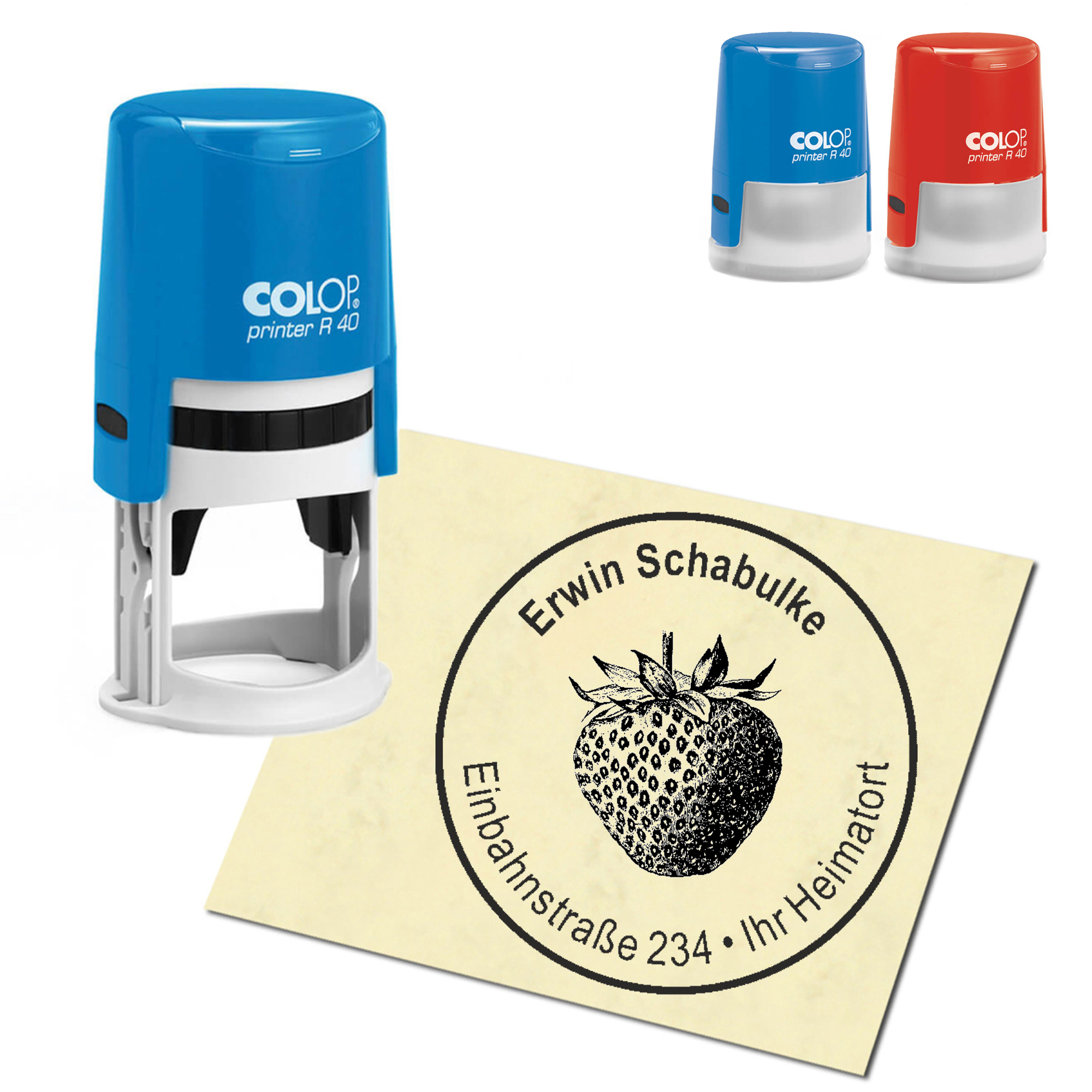 Stempel Adressstempel personalisiert - Erdbeere - rund &empty; 40mm