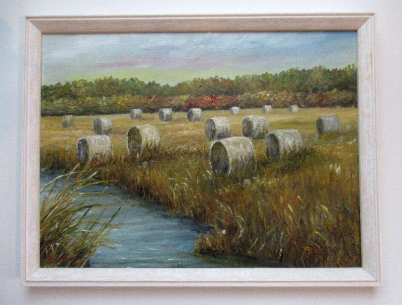 Ölgemälde Wiese mit Heuballen - Insel Usedom 40 x 40 cm - Unikat - 3.23
