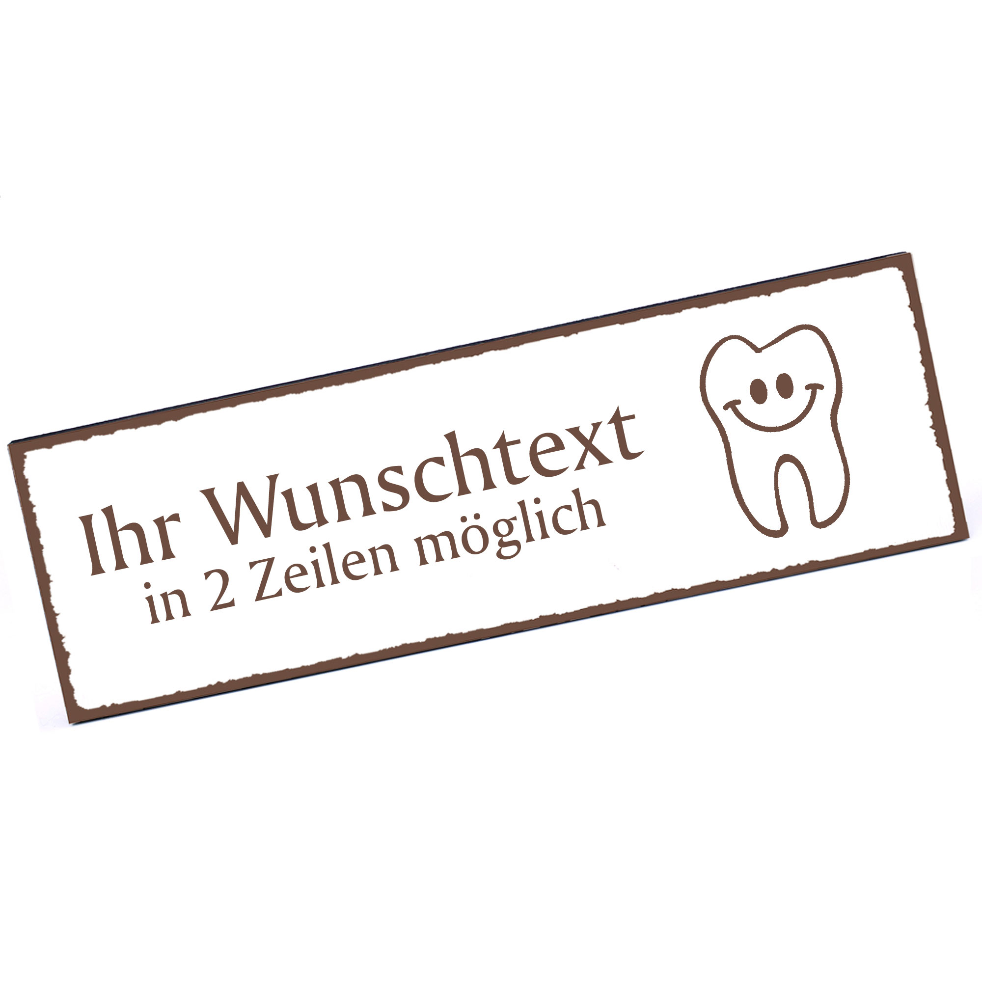 Türschild lachender Zahn  Namensschild personalisiert mit Gravur - 150mm x 50mm - selbstklebend