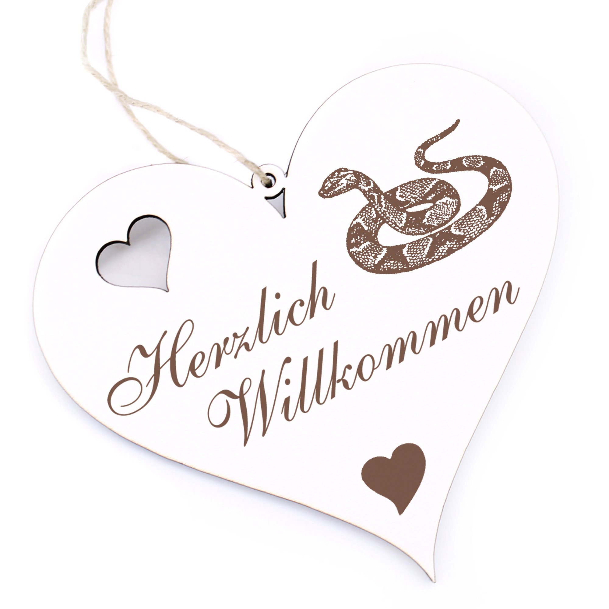 Herzlich Willkommen Schild - Schlange - Deko Herz Holz