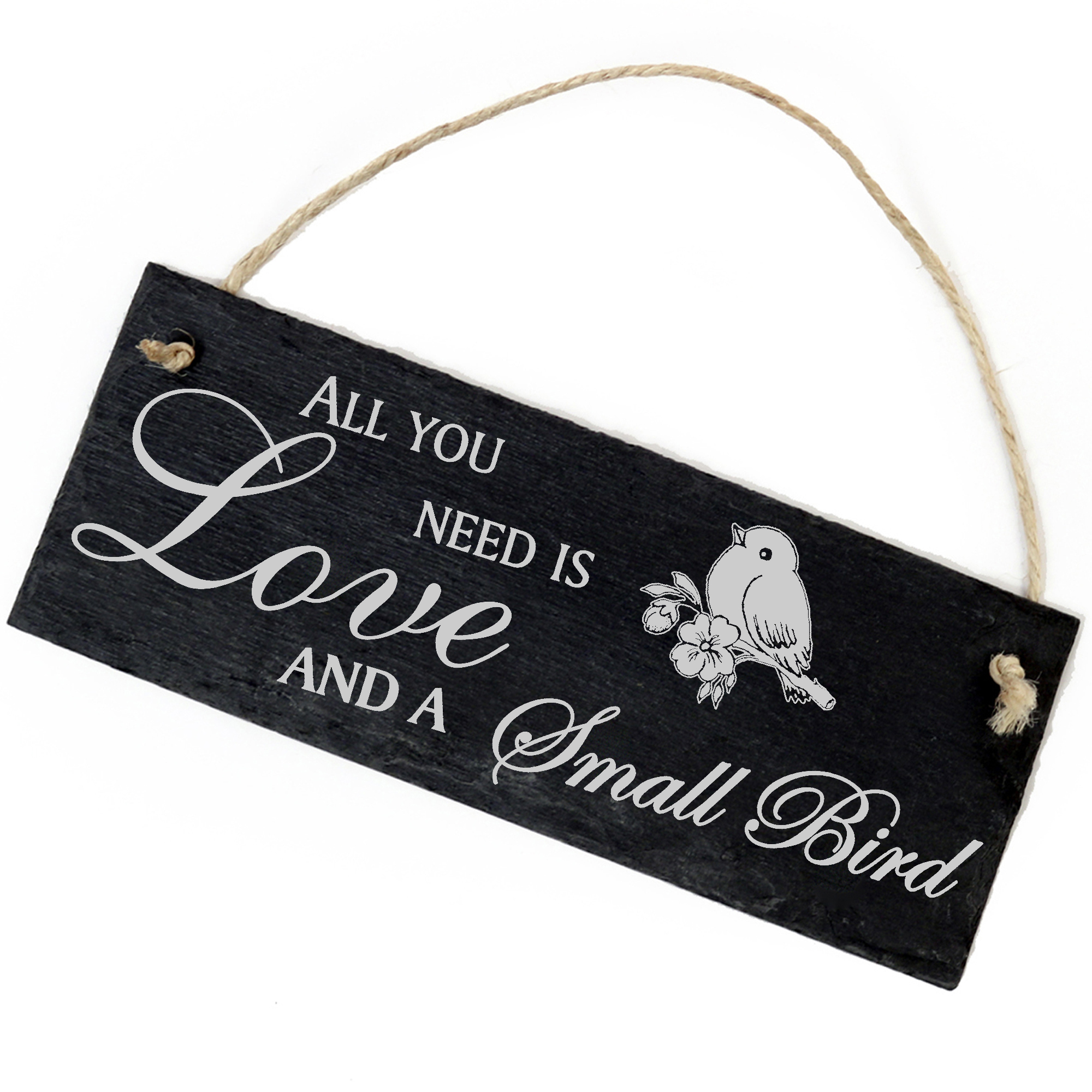 Schiefertafel Deko Kleiner Vogel Schild 22 x 8 cm - All you need is Love and a Small Bird