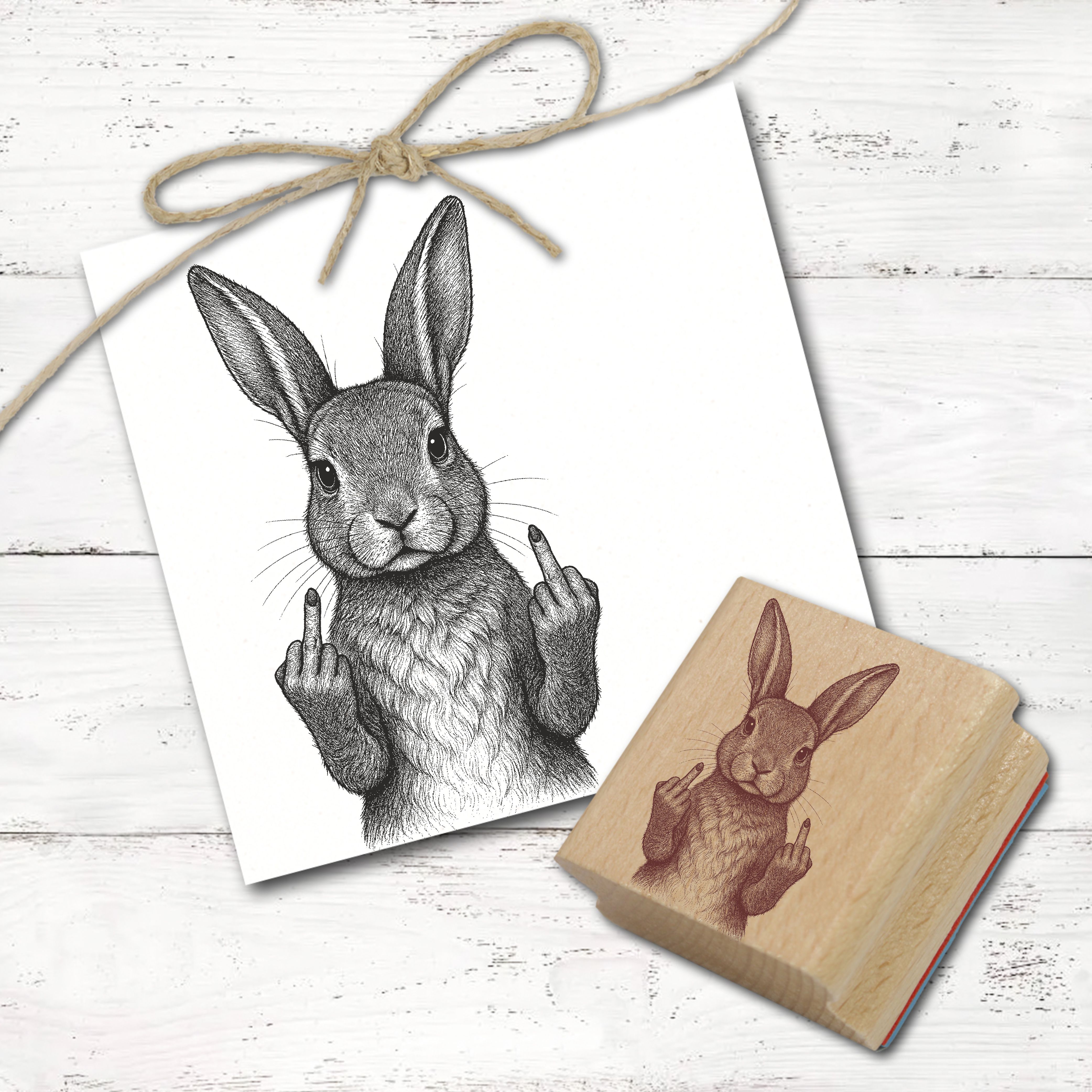 Motivstempel Tierstempel Hase Stinkefinger Mittelfinger Stempel lustig - ca. 40 x 50 mm