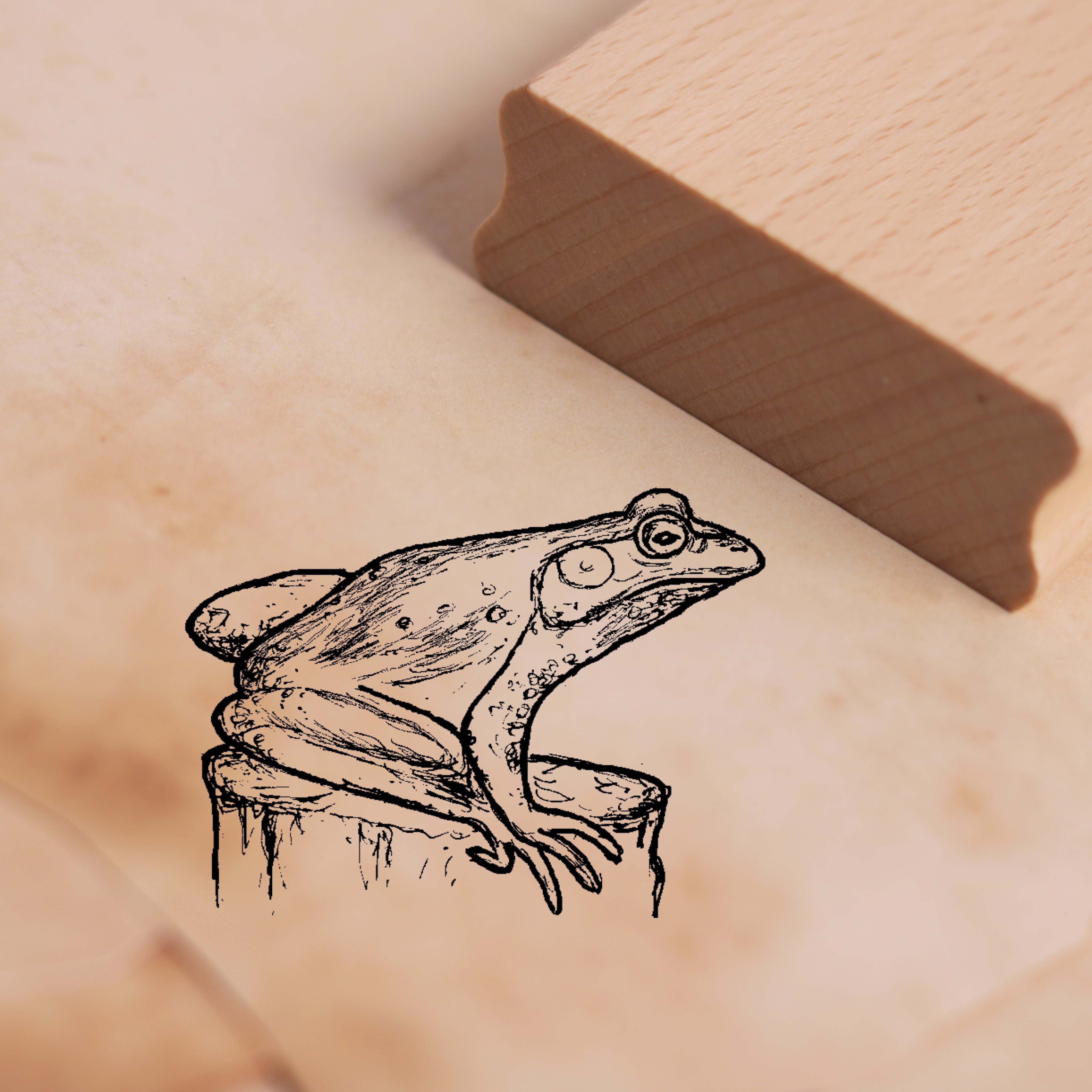Motivstempel Ochsenfrosch auf Pfahl - Stempel Frosch 38 x 28 mm