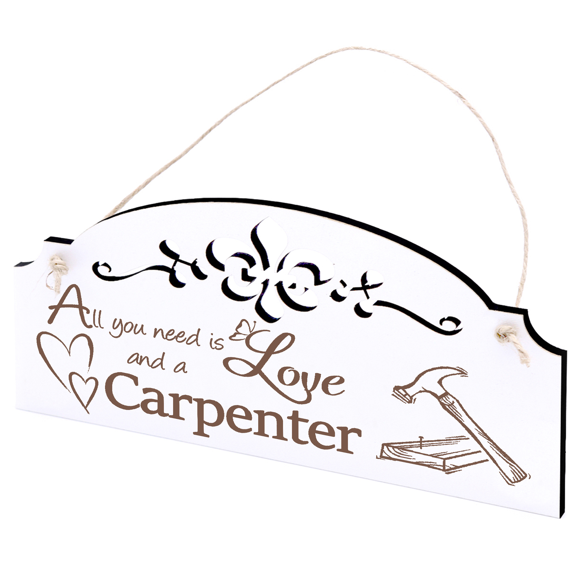 Schild Zimmermann Hammer und Brett Deko 20x10cm - All you need is Love and a Carpenter - Holz