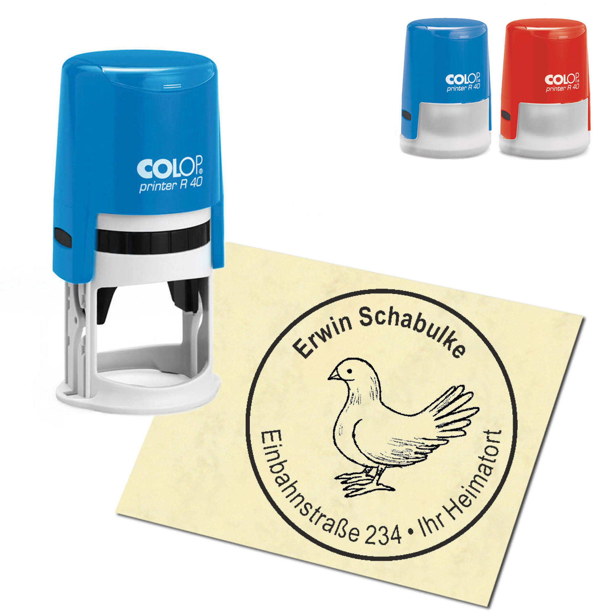 Stempel Adressstempel personalisiert - sitzende Taube - rund &empty; 40mm