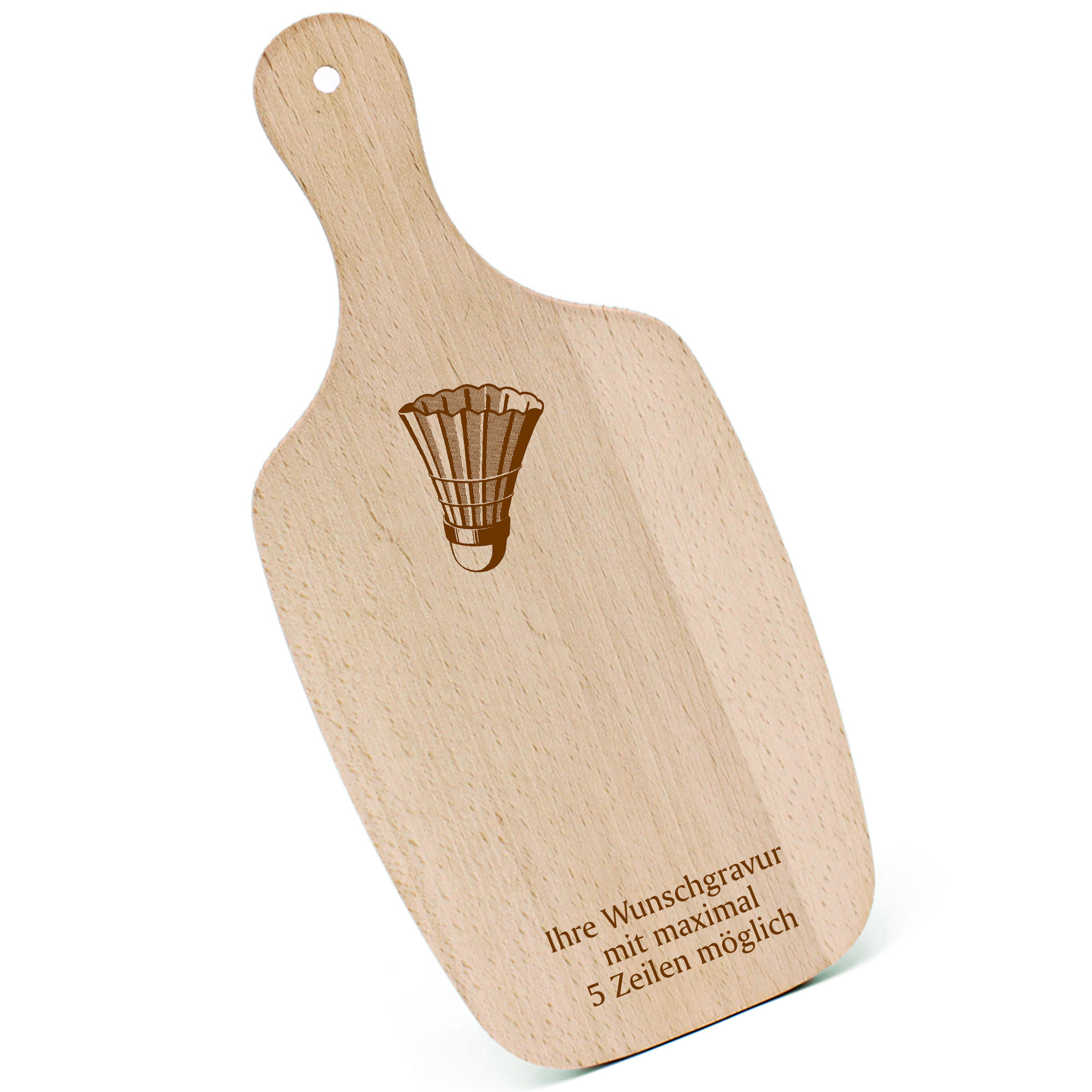 Schneidebrett Frühstücksbrettchen - Badminton Federball - mit Griff 330x150mm
