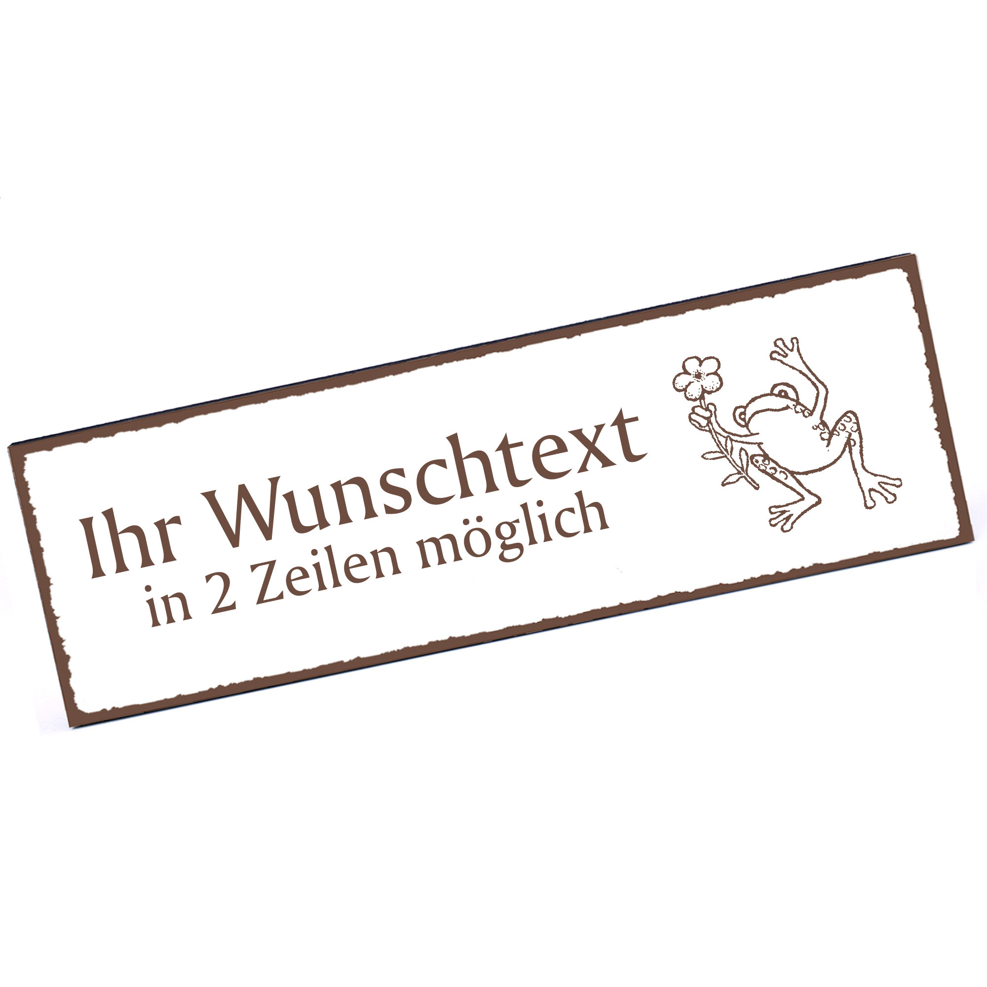 Türschild Frosch mit Blume  Namensschild personalisiert mit Gravur - 150mm x 50mm - selbstklebend