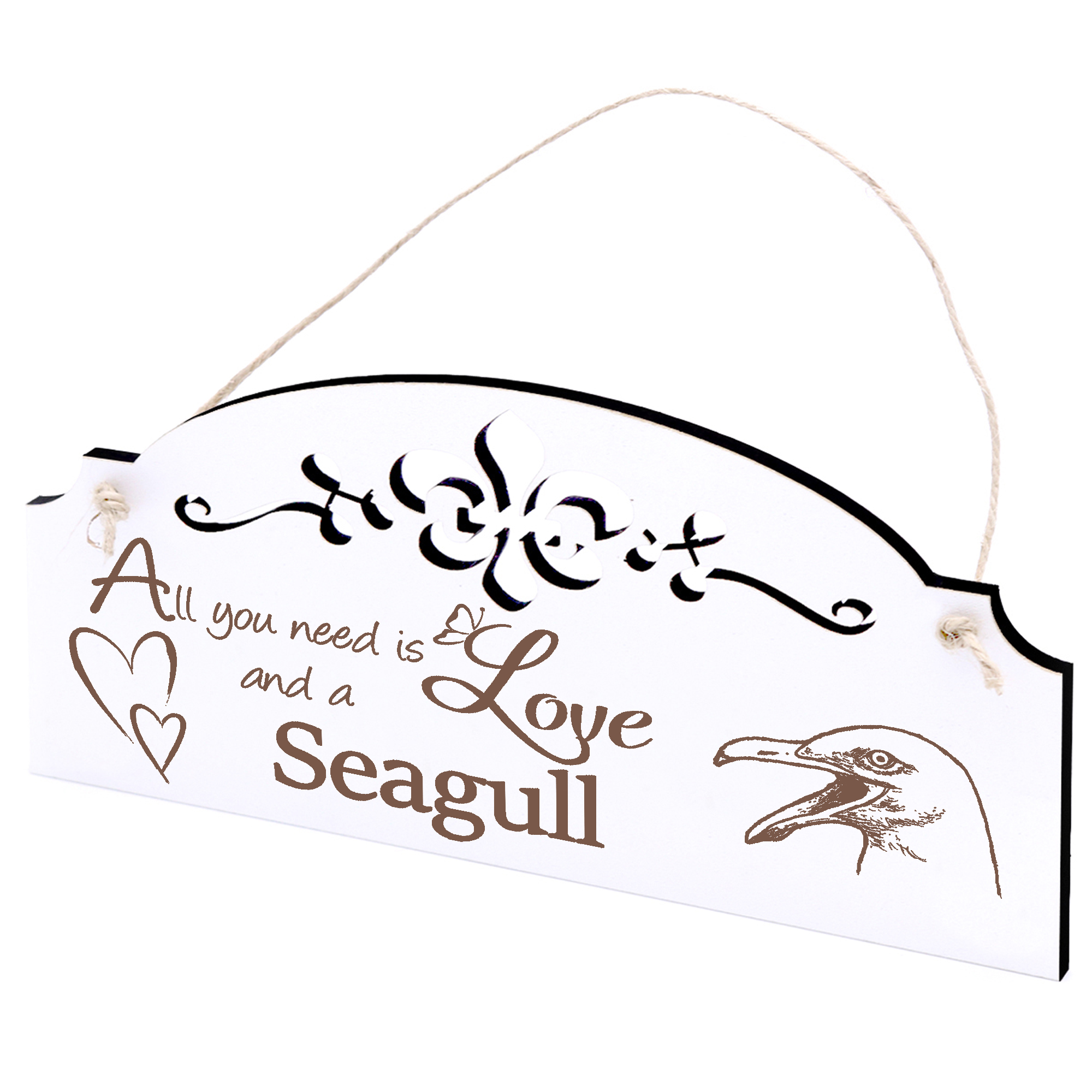 Schild Möwe Kopf Deko 20x10cm - All you need is Love and a Seagull - Holz