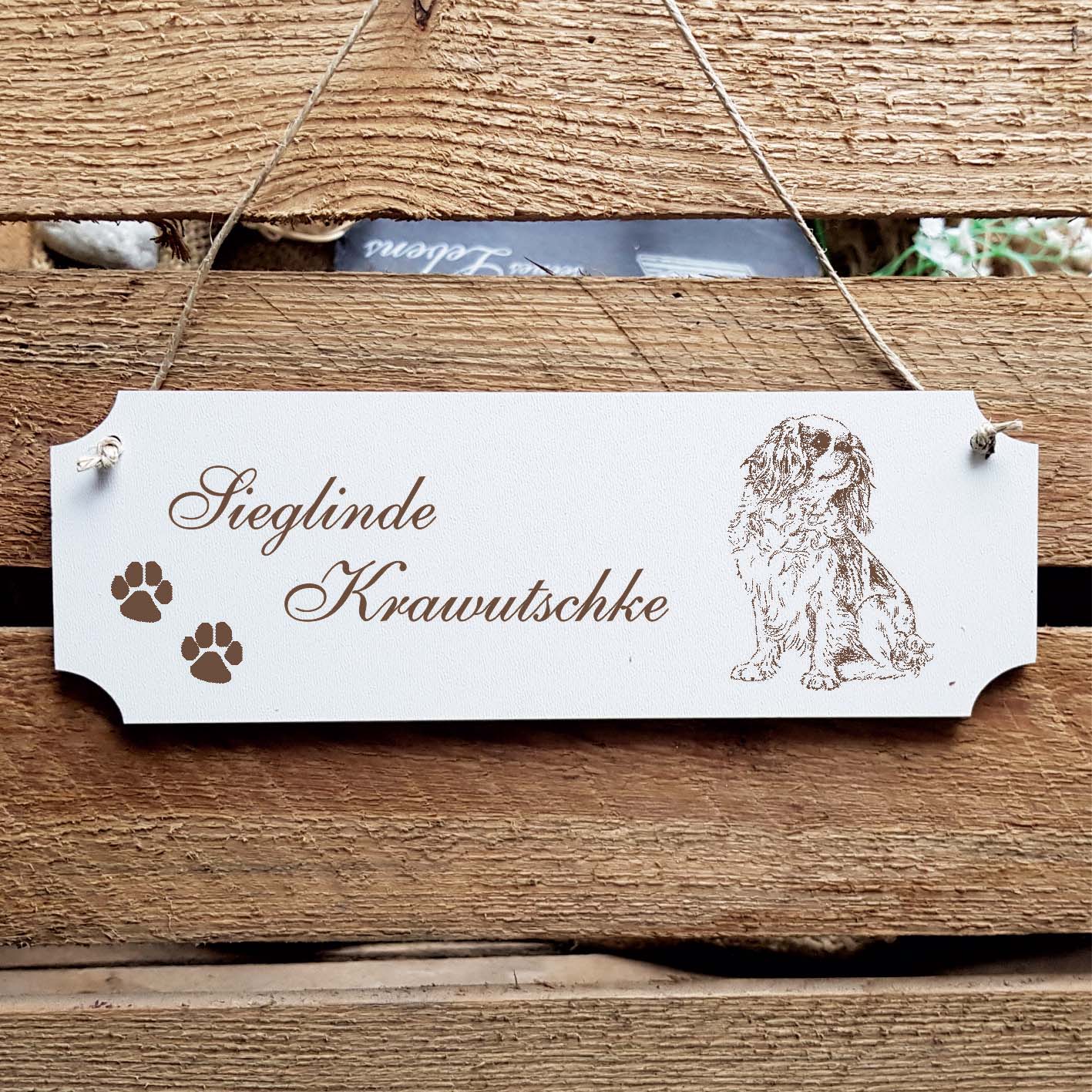 Schild « English Toy Spaniel » Namensschild Türschild zum Anhängen - 20 x 6,7 cm