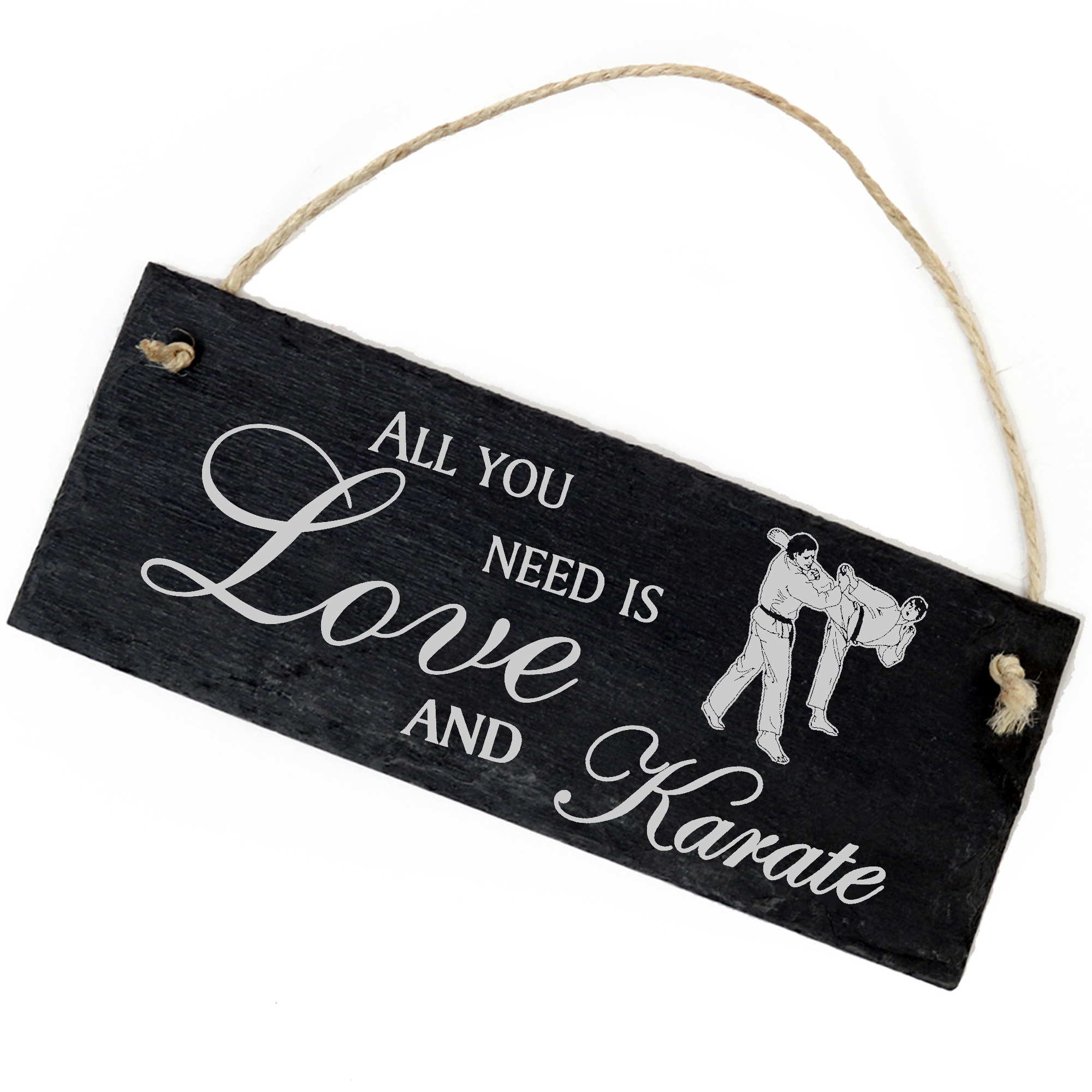 Schiefertafel Deko Karate Schild 22 x 8 cm - All you need is Love and Karate