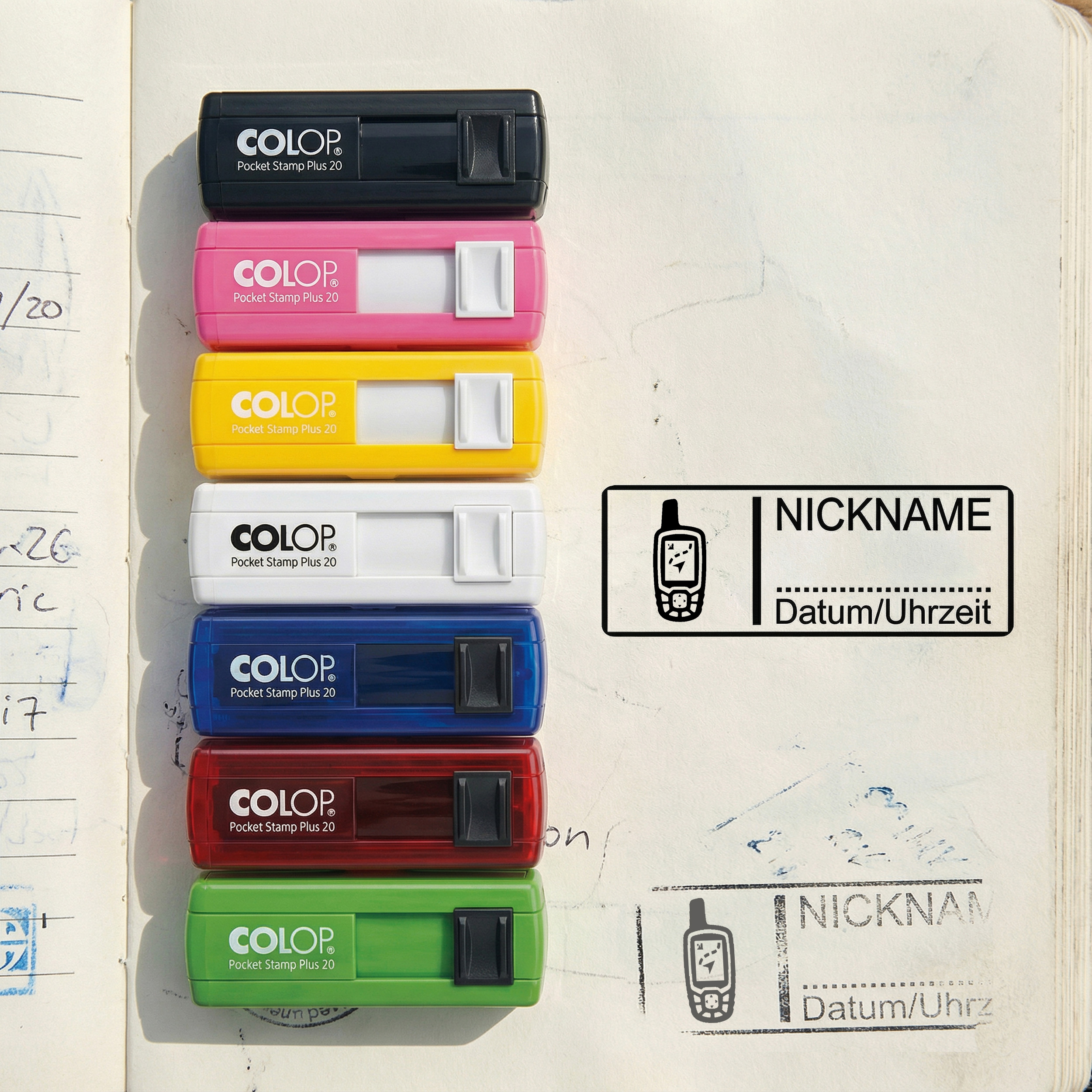 Geocachingstempel GPS Handgerät 35x13 mm – personalisierter Taschenstempel – für Geocaching