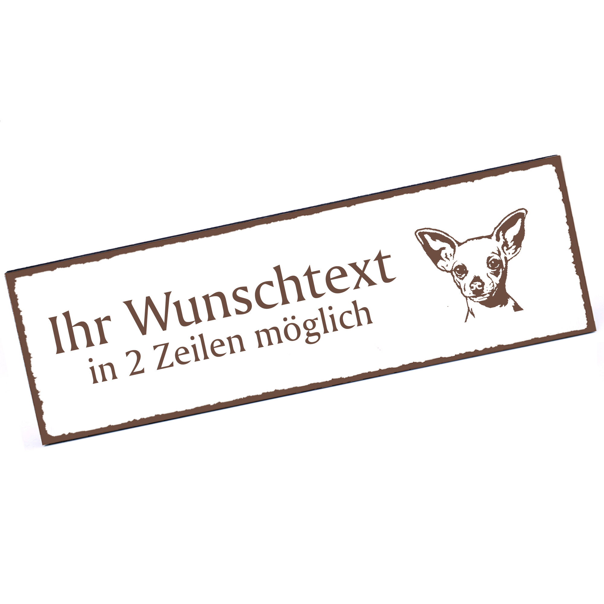 Türschild Chihuahua Kopf  Namensschild personalisiert mit Gravur - 150mm x 50mm - selbstklebend