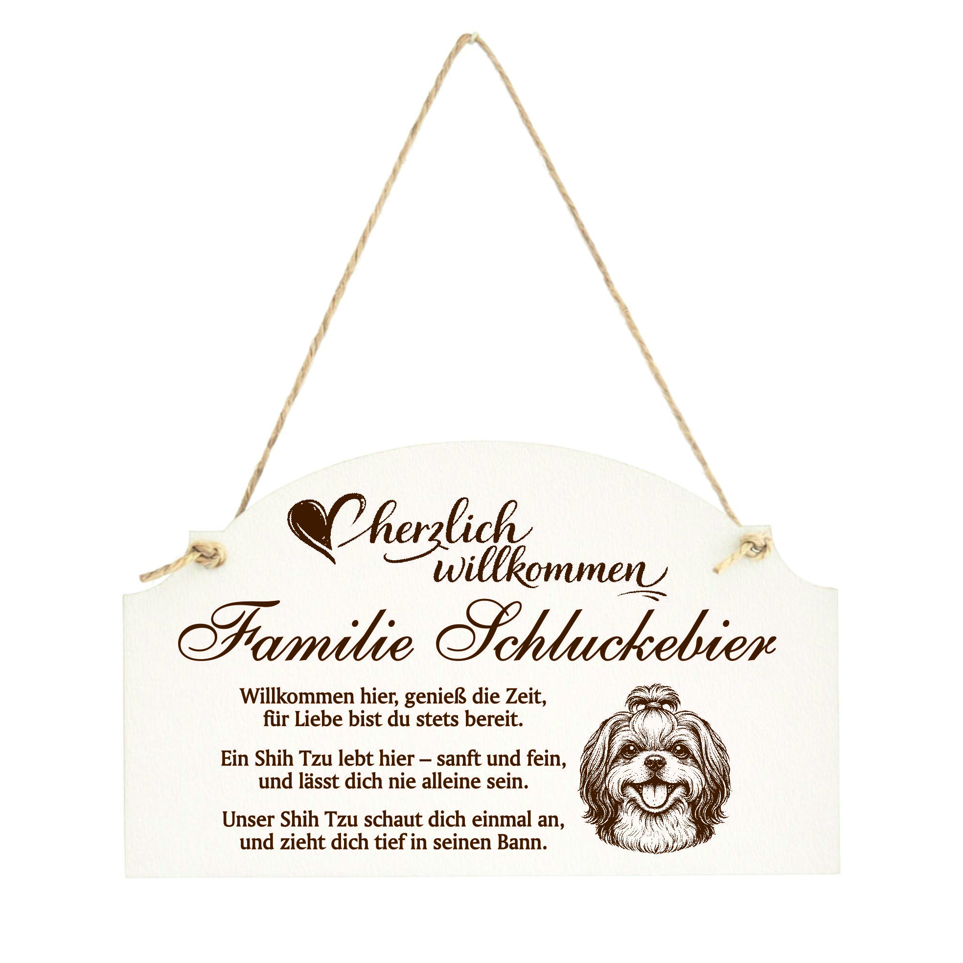 Willkommensschild Shih Tzu personalisiert - Haustürschild mit Hundespruch - 14 x 8,5 cm