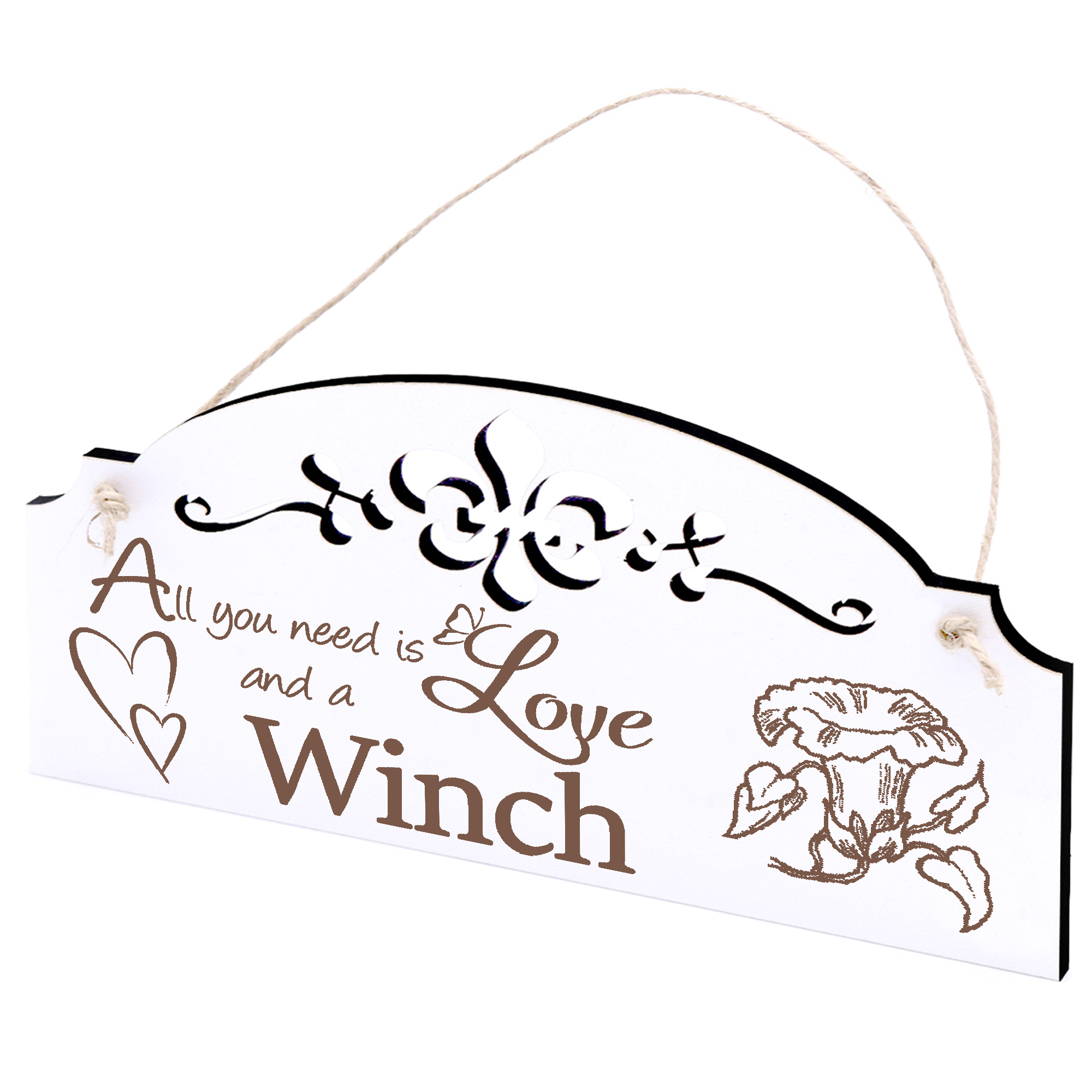 Schild Winde Deko 20x10cm - All you need is Love and a Winch - Holz
