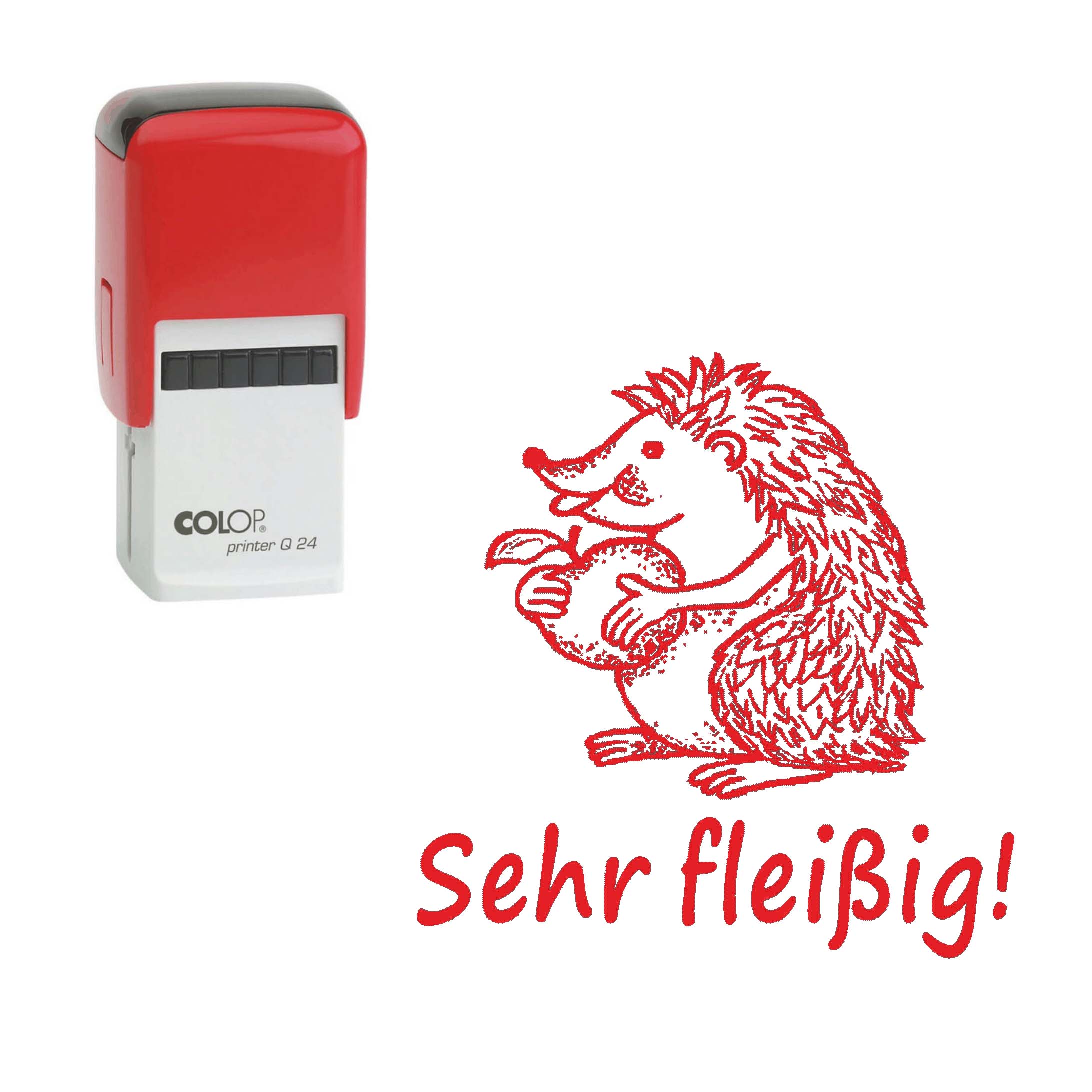 Lehrerstempel Sehr fleißig - Automatikstempel Kinder Motivstempel Igel 24 x 24 mm