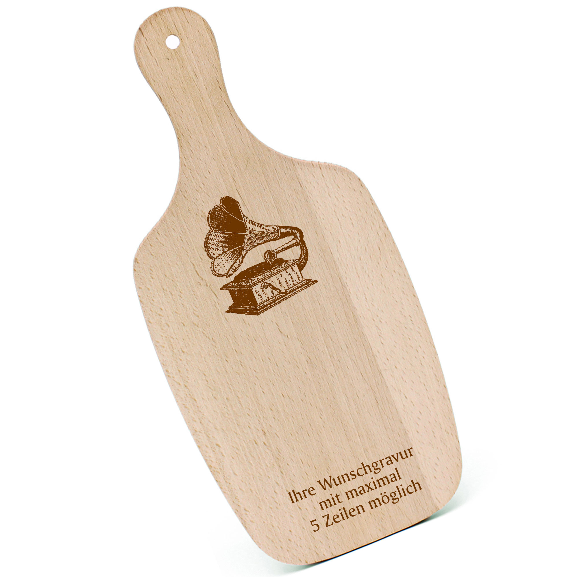 Schneidebrett Frühstücksbrettchen - Grammophon - mit Griff 330x150mm
